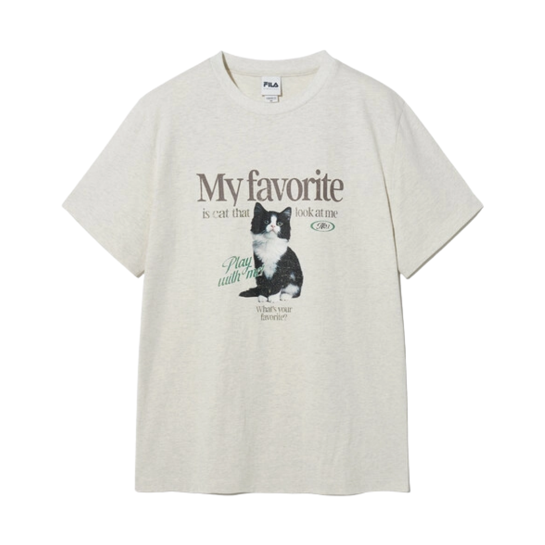 (W) 휠라 오버핏 고양이 티셔츠 베이지 오트밀 멜란지((W) Fila Overfit Kitty T-Shirt Beige Oatmeal Melange)