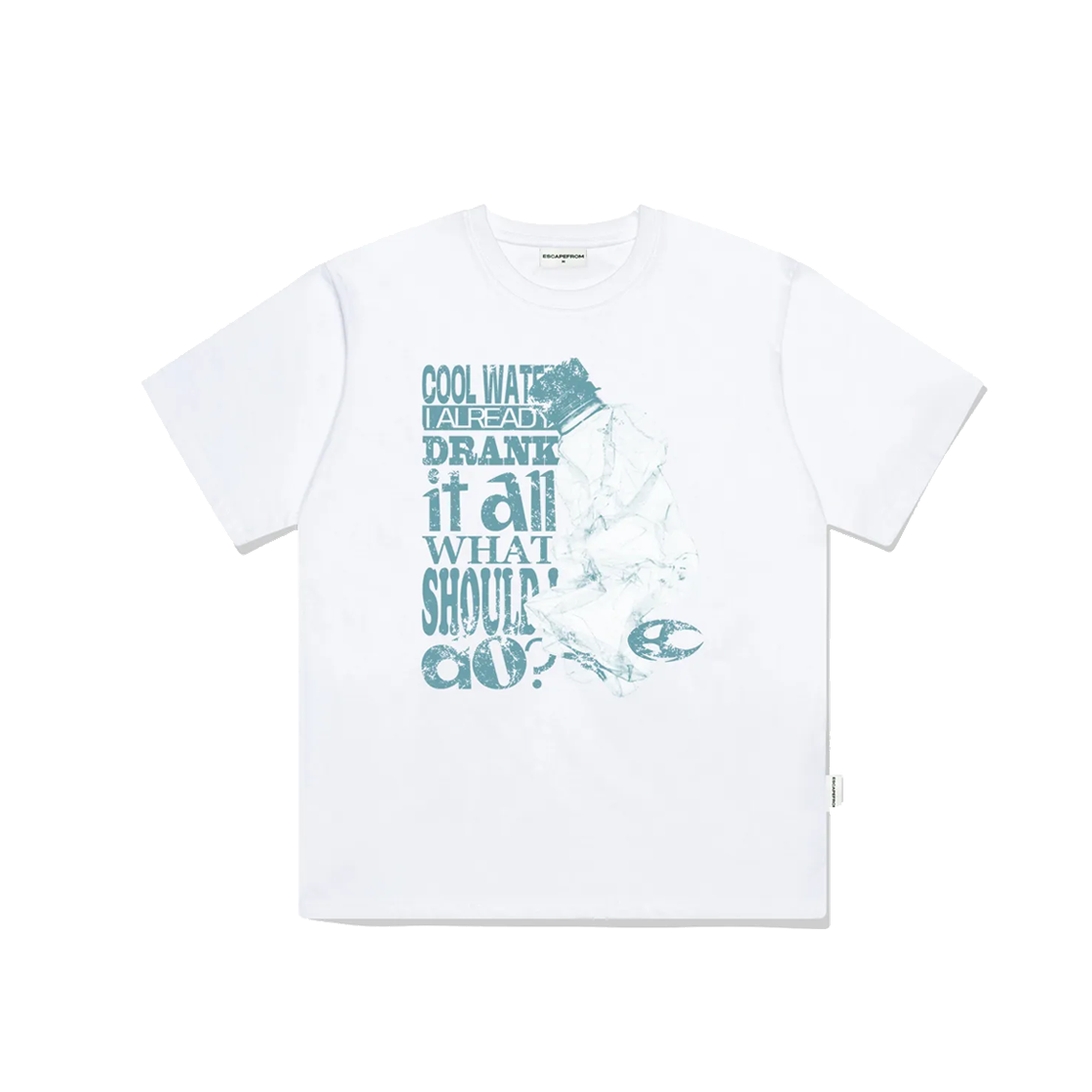 E241OTS128WH Escapefrom Mint Cool Water Print Overfit Short Sleeve T-shirt White