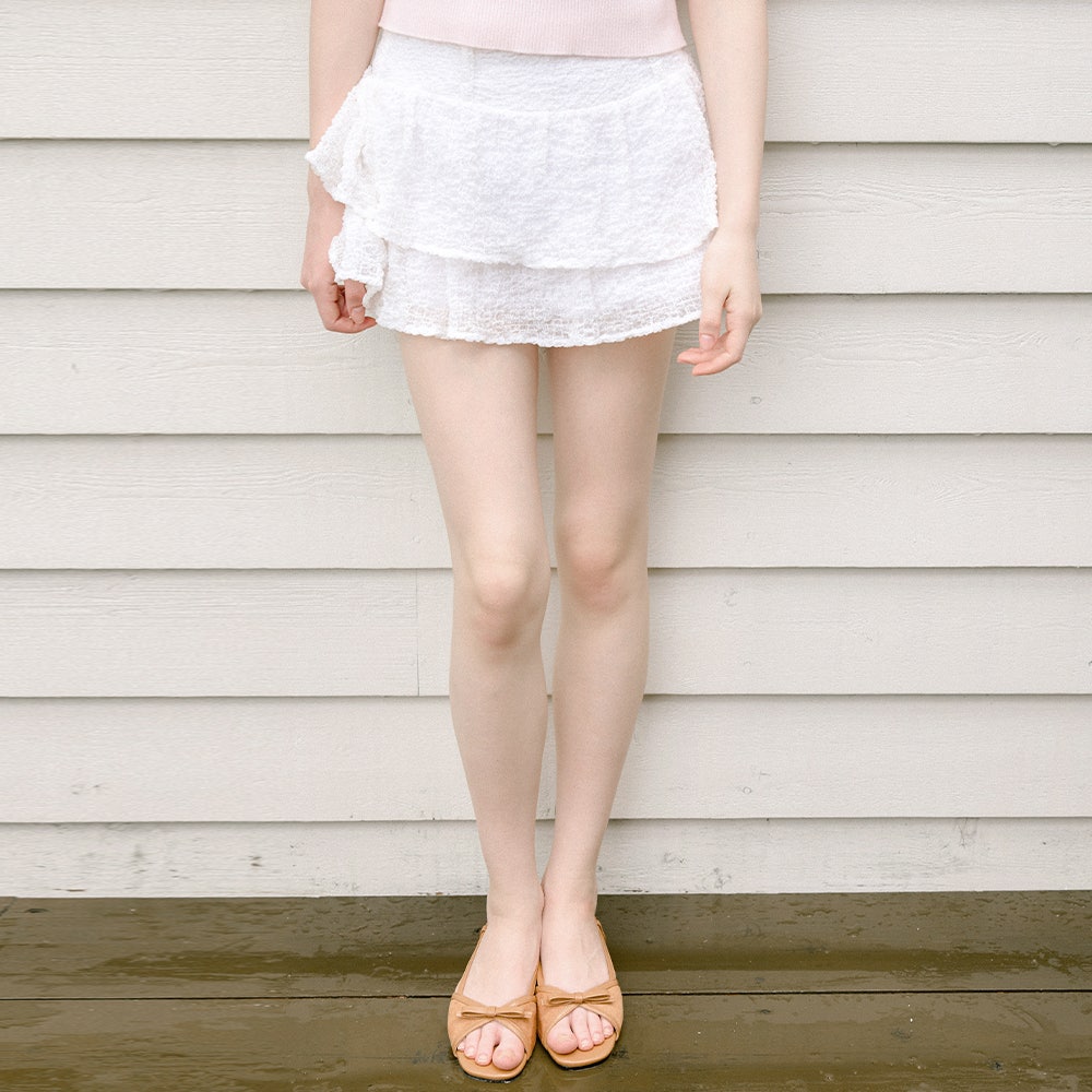 2025SK2092WTS Letter From Moon Summer Wrinkle Cancan Mini Skirt White - #2