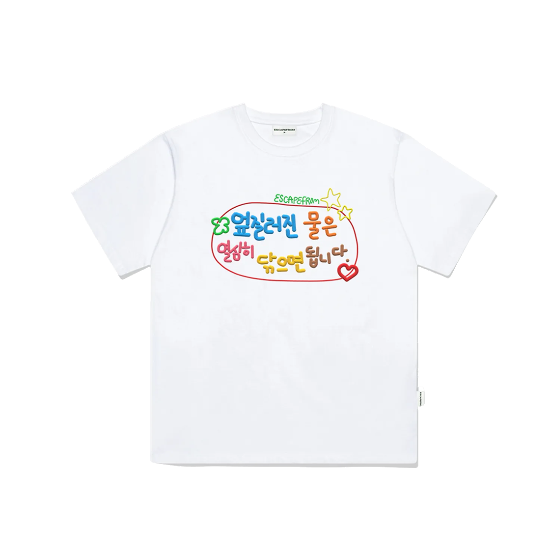 E251OTS005WH Escapefrom Spilled Water Printed Over Fit Short Sleeve White