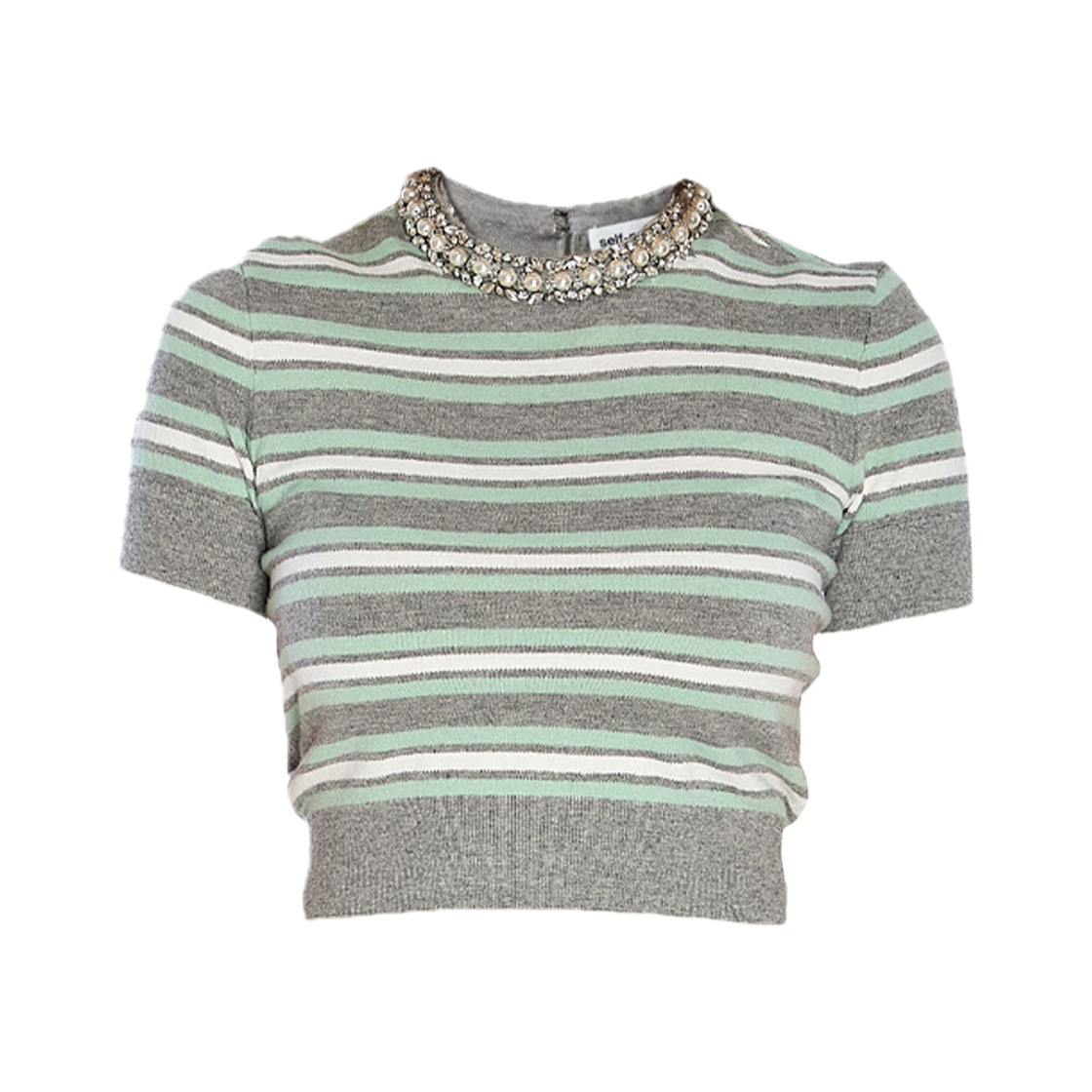 셀프 포트레이트 우먼 스트라이프 크리스탈 트림 니트 탑 그레이 - 25FW(Self Portrait Women Striped Crystal Trim Knit Top Grey - 25FW)
