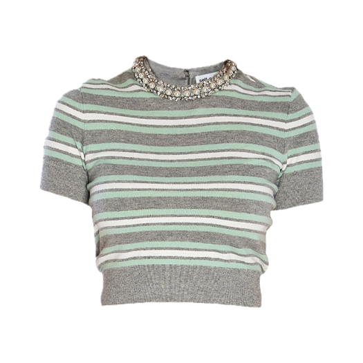 KW5CTSSSF12GY Self Portrait Women Striped Crystal Trim Knit Top Grey - 25FW