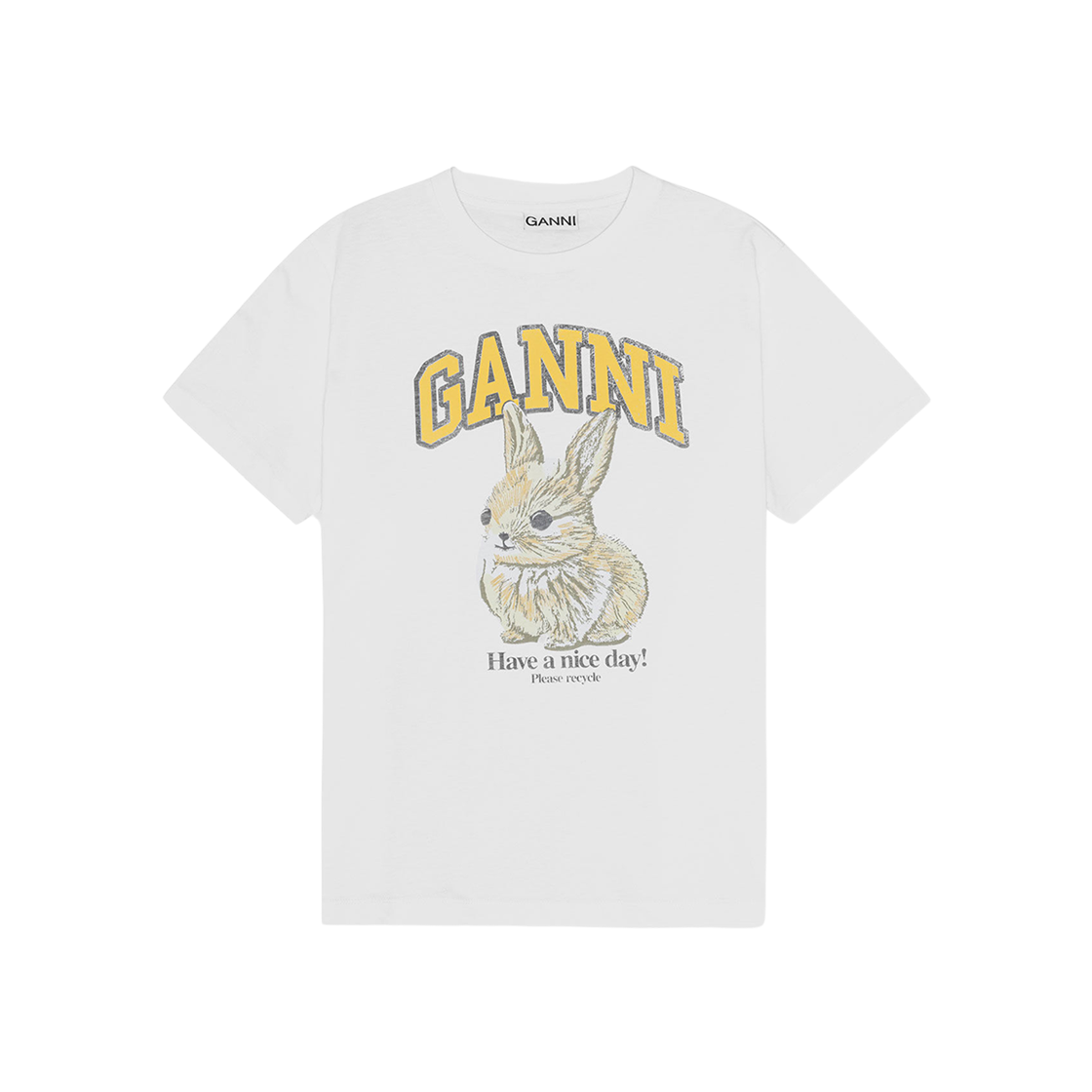 (W) 가니 릴렉스드 저지 버니 티셔츠 브라이트 화이트((W) Ganni Relaxed Jersey Bunny T-Shirt Bright White)