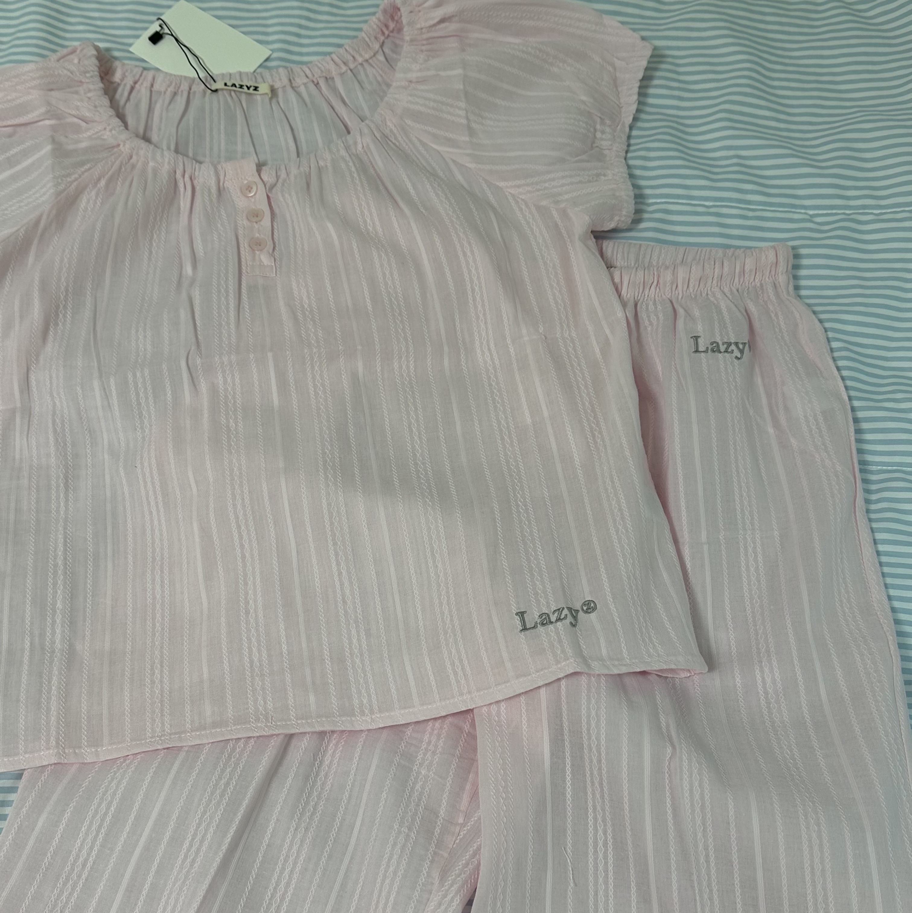 LAZYZ Sweet Summer Cotton Pajama Set Pink 착용 스타일