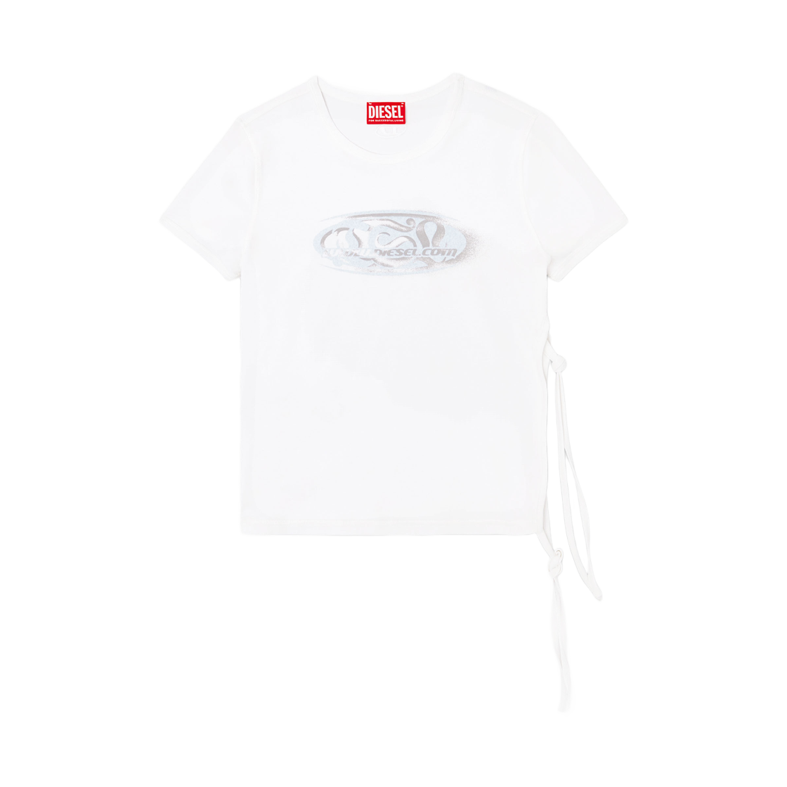 (W) 디젤 T-레야 타이-사이드 티셔츠 로고 그래픽 화이트((W) Diesel T-Laya Tie-Side T-Shirt with Logo Graphic White) - 1
