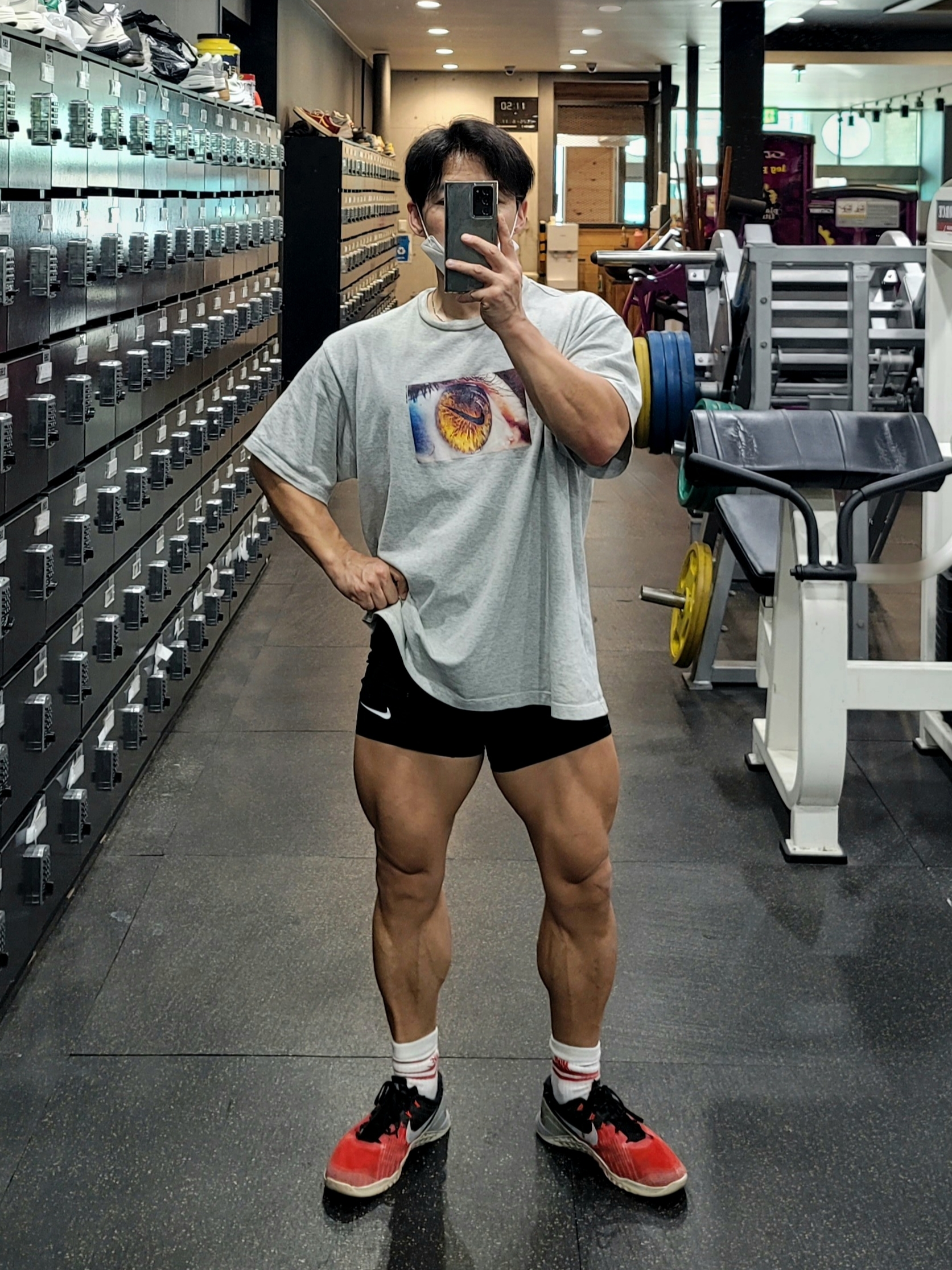 Nike NRG Eye Brand T-Shirt Grey Heather (DX5831-050), Nike Pro Dri-Fit Fitness Shorts Black - Asia 착용 스타일