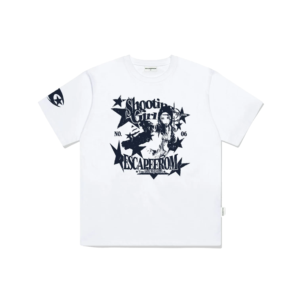 E241OTS239WH Escapefrom Shooting Girl Print Overfit Short Sleeve T-shirt White