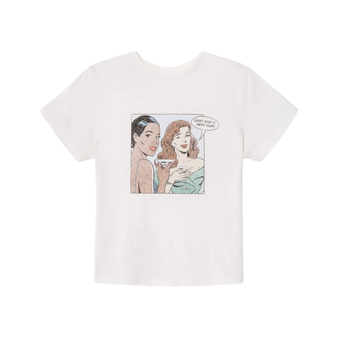 (W) 리던 클래식 해피 아워 티셔츠 빈티지 화이트((W) Re/Done Classic Happy Hour T-Shirt Vintage White)