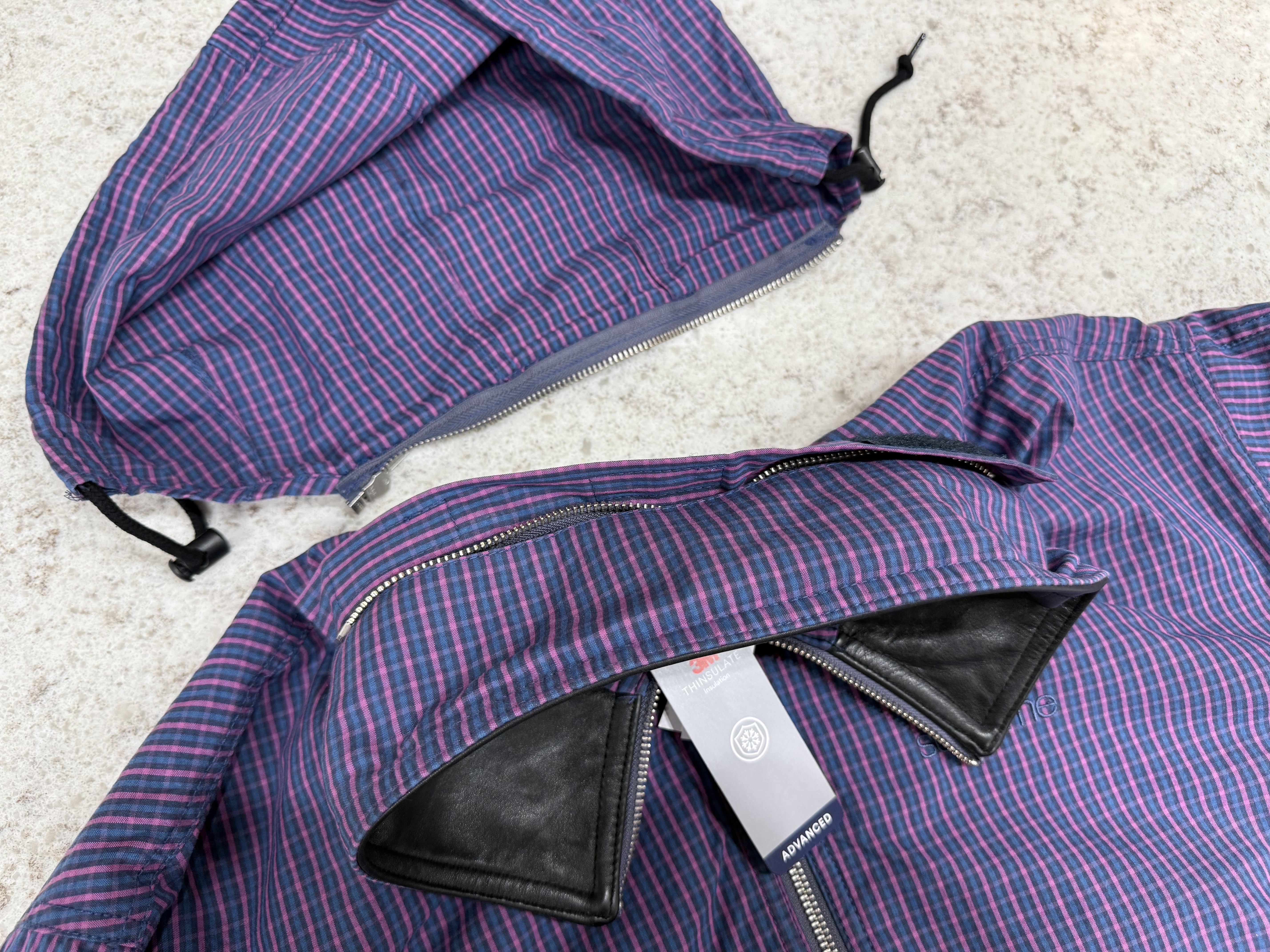Supreme Leather Collar Utility Jacket Blue Plaid - 25SS 착용 스타일 - 4
