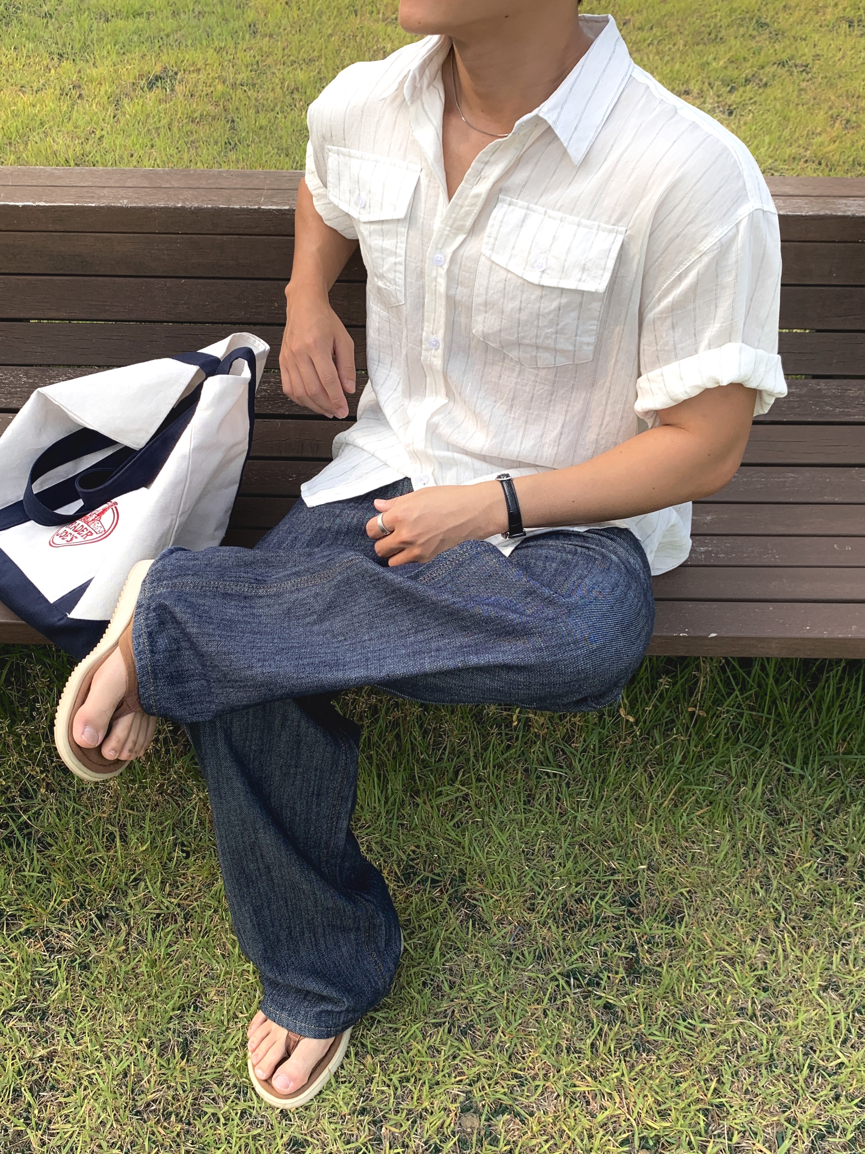 Trader Joe's Canvas Tote Bag Navy, Casio LTP-V007L-7B1 착용 스타일 - 4