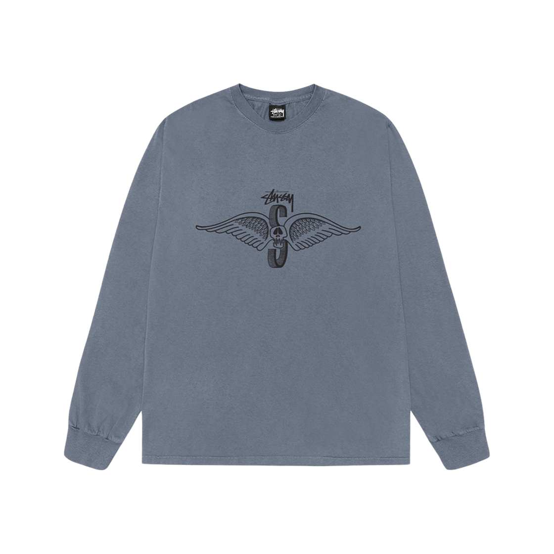 스투시 스컬 윙스 피그먼트 다이드 롱슬리브 티셔츠 네이비