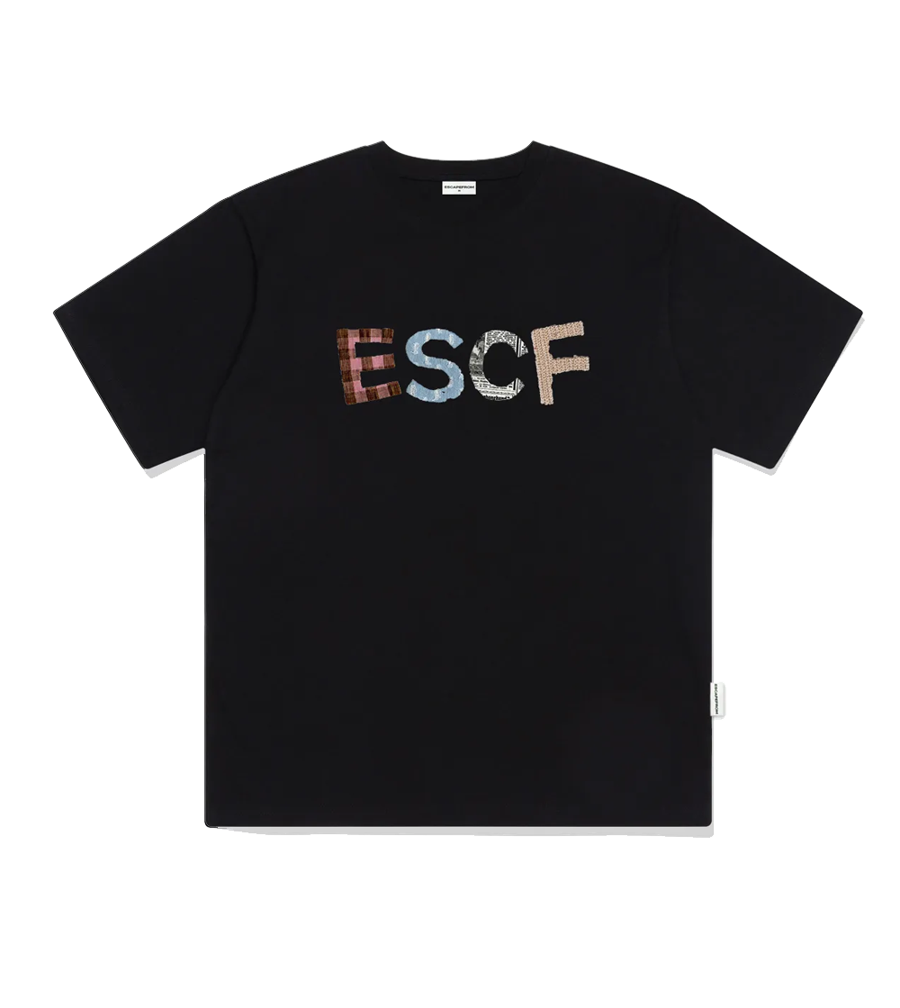E251OTS135BK Escapefrom Patch Vintage Logo Printed Over Fit Short Sleeve Black