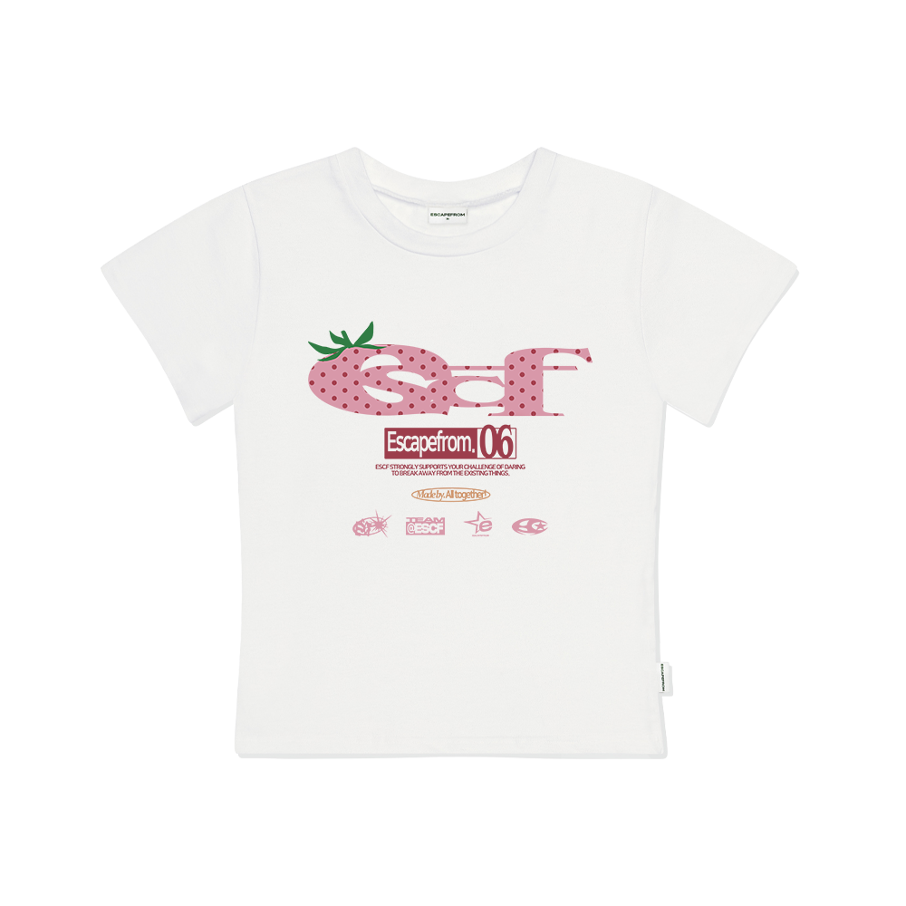 E251STS016IV Escapefrom Strawberry Dot ESCF Logo Collage Printed Slim Fit Short Sleeve Ivory