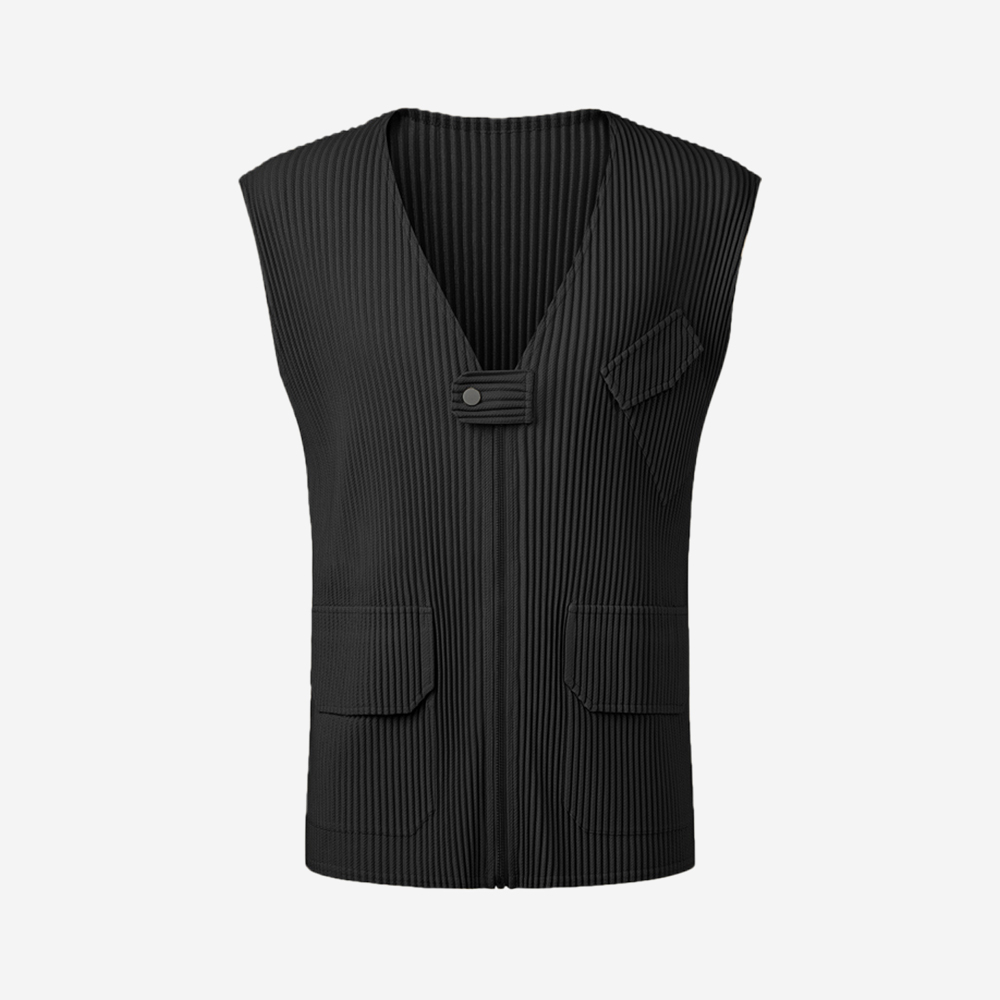 몽플리쎄 남성 유틸리티 아웃 포켓 플리츠 베스트 블랙(Monplisse Men Utility Out Pocket Pleats Vest Black) - 2