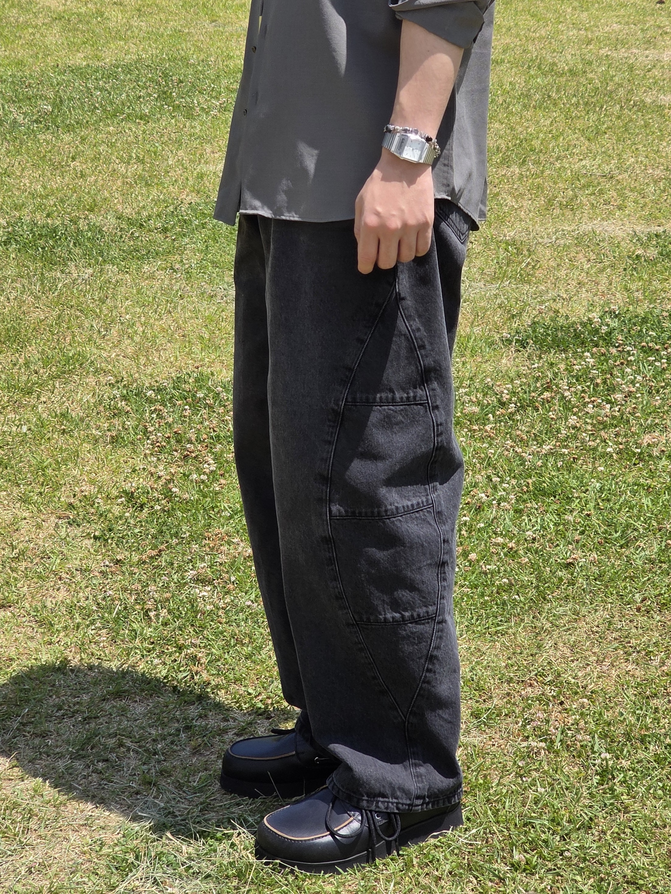 noun Sharp Corn Denim Pants Black 착용 스타일 - 3