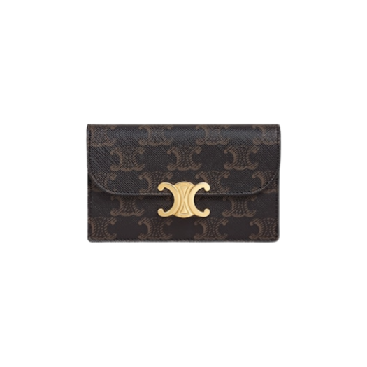 Celine Long Card Holder with Flap in Triomphe Canvas Tan