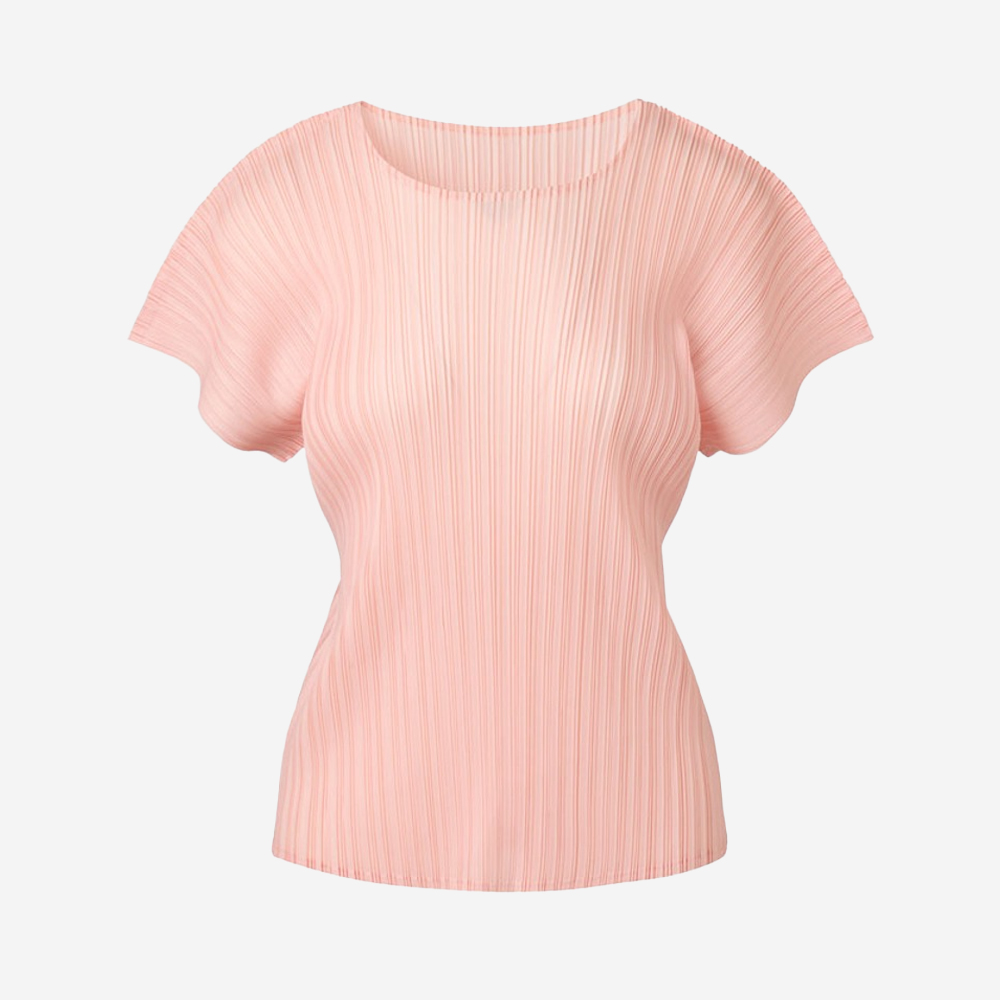 몽플리쎄 여자 기본 라운드넥 반소매 플리츠 탑 핑크(Monplisse Women Basic Round Neck Pleats Top Pink) - 2