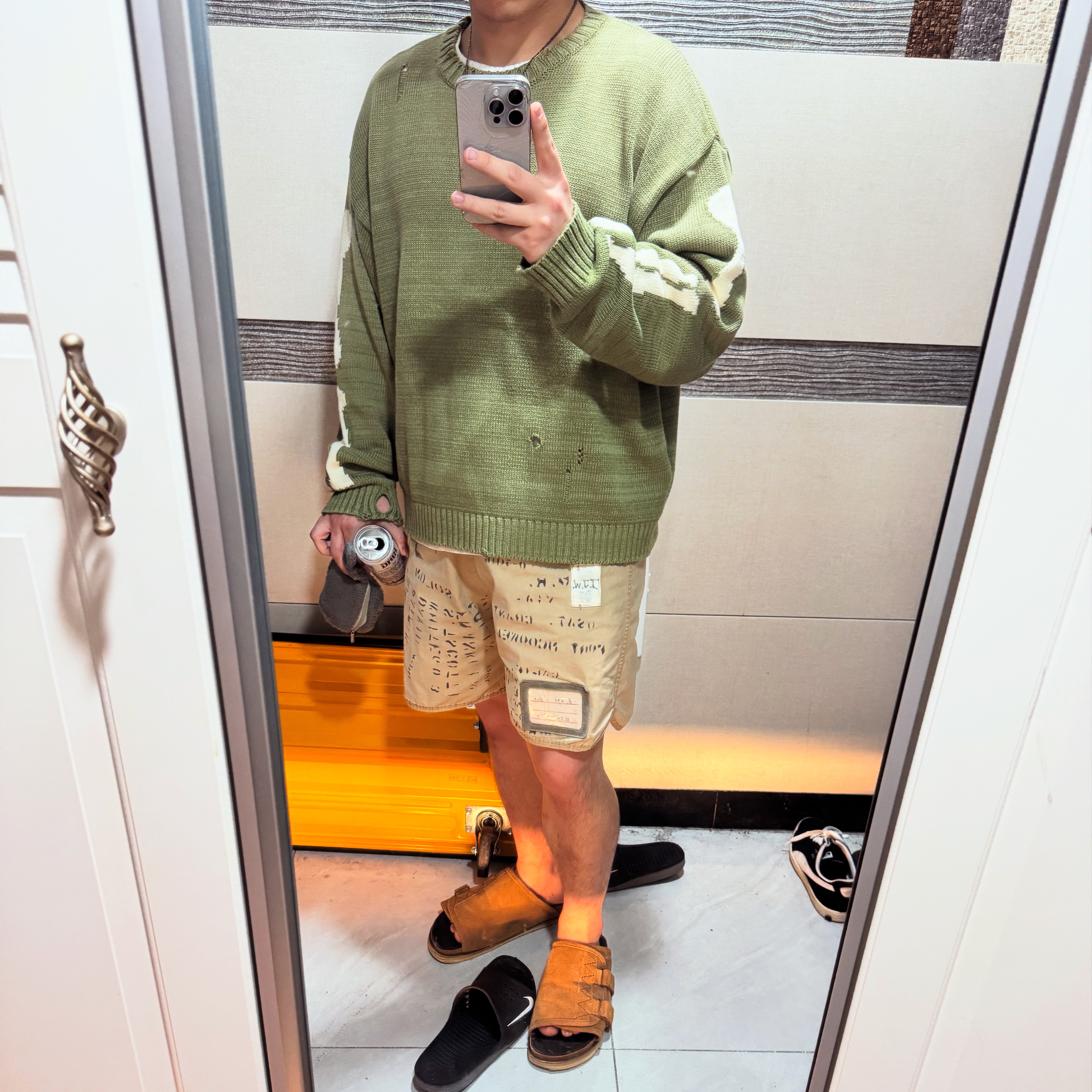 Kapital 5G Cotton Knit Bone Crewneck Sweater Khaki, [프리오더] Polyteru 925 Silver Pendant Feather 착용 스타일