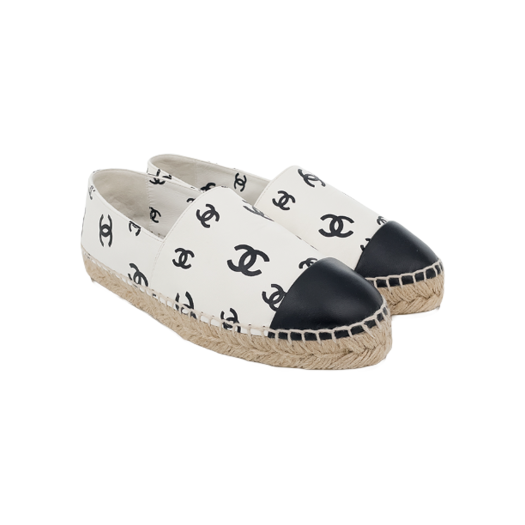ITEF8CRCUIGL Chanel 22B Printed CC Logo Espadrilles 37 White/Black