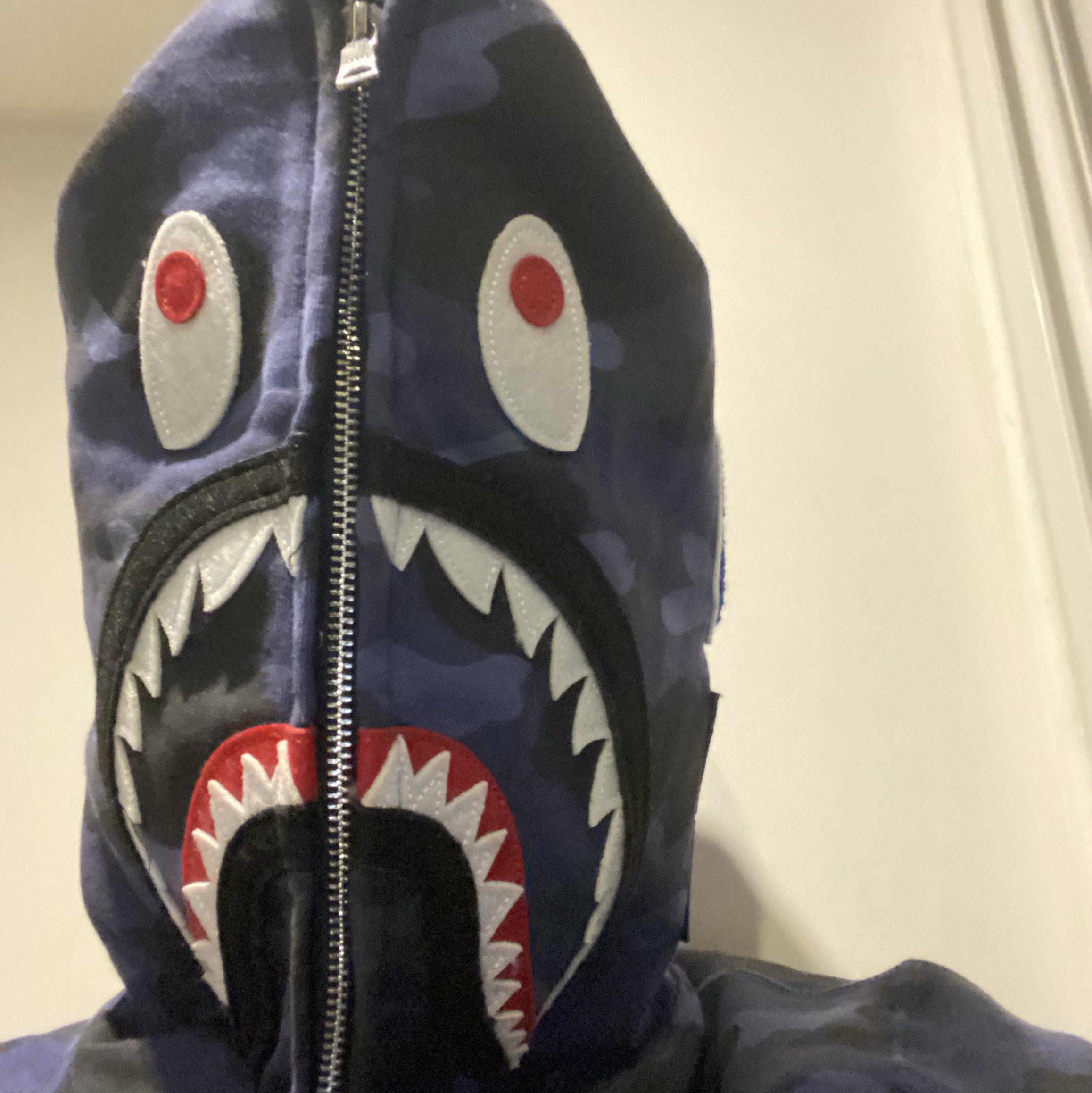 BAPE Color Camo Shark Full Zip Hoodie Navy Blue 착용 스타일
