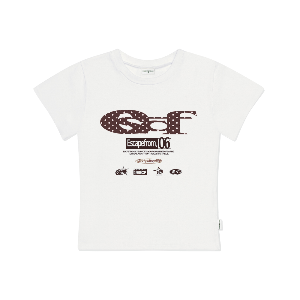 E251STS017IV Escapefrom Choco Dot ESCF Logo Collage Printed Slim Fit Short Sleeve Ivory