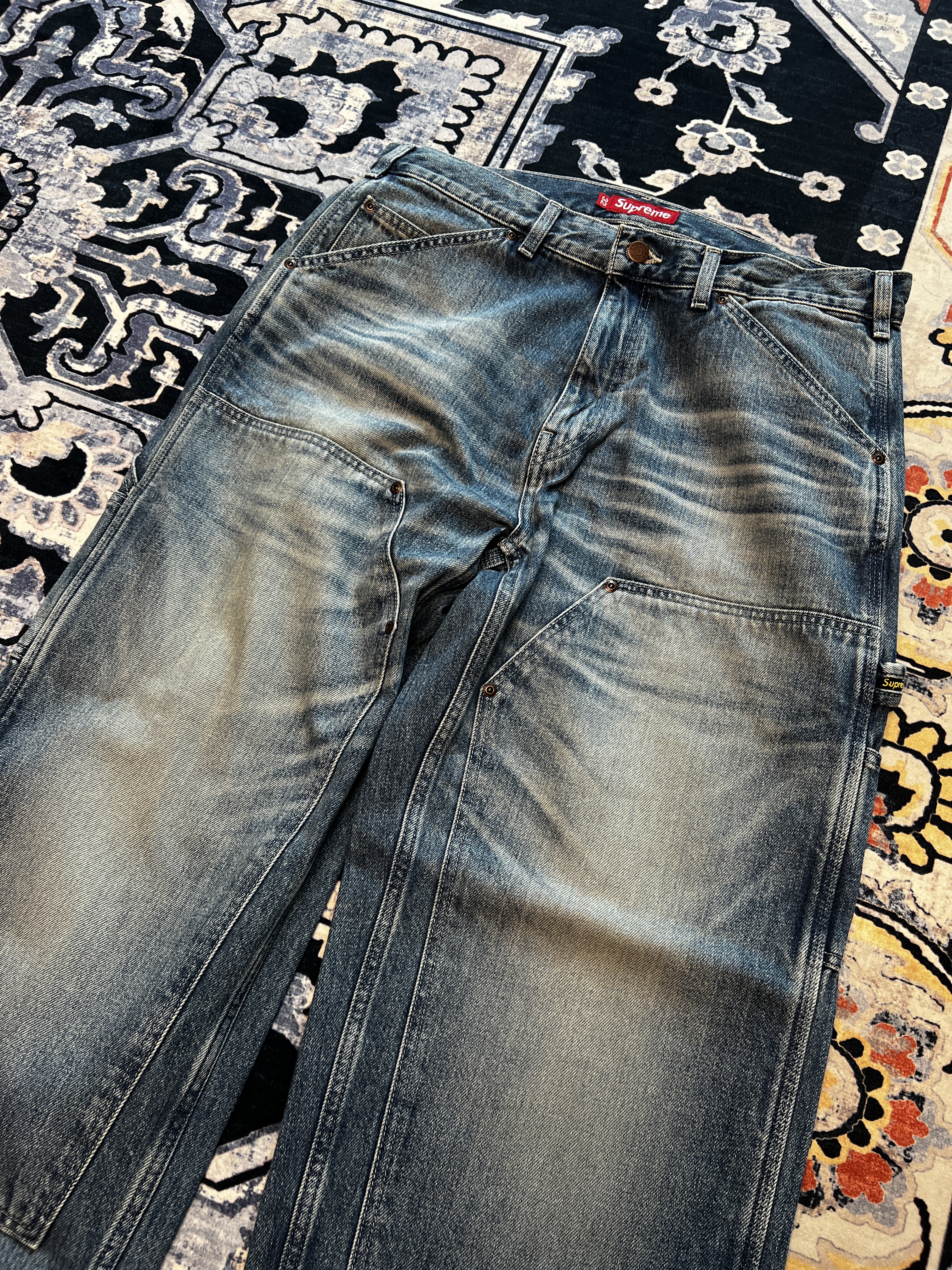 Supreme Worn Double Knee Painter Pants Denim - 25SS 착용 스타일