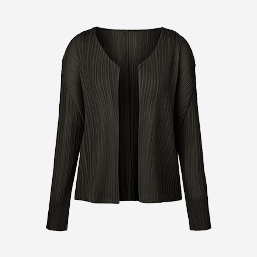몽플리쎄 여성 볼레로 노카라 플리츠 숏 가디건 블랙(Monplisse Women Bolero Pleats Short Cardigan Black) - 2