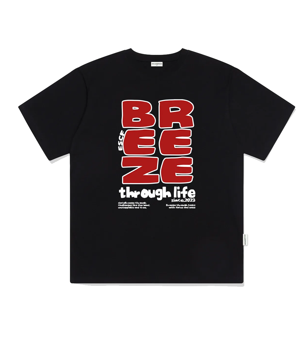 E251OTS128BK Escapefrom Red Breeze Printed Over Fit Short Sleeve Black