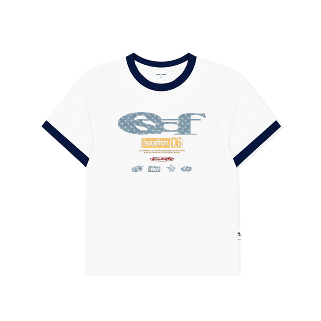 E251LTS008NV Escapefrom Star Denim ESCF Logo Collage Printed Linger Short Sleeve Navy
