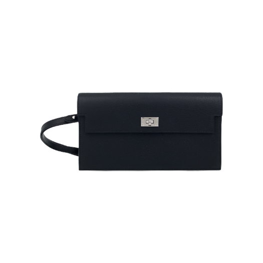 ITJO5V6VA42S Hermes Kelly Pocket Compact Long Wallet Black Silver