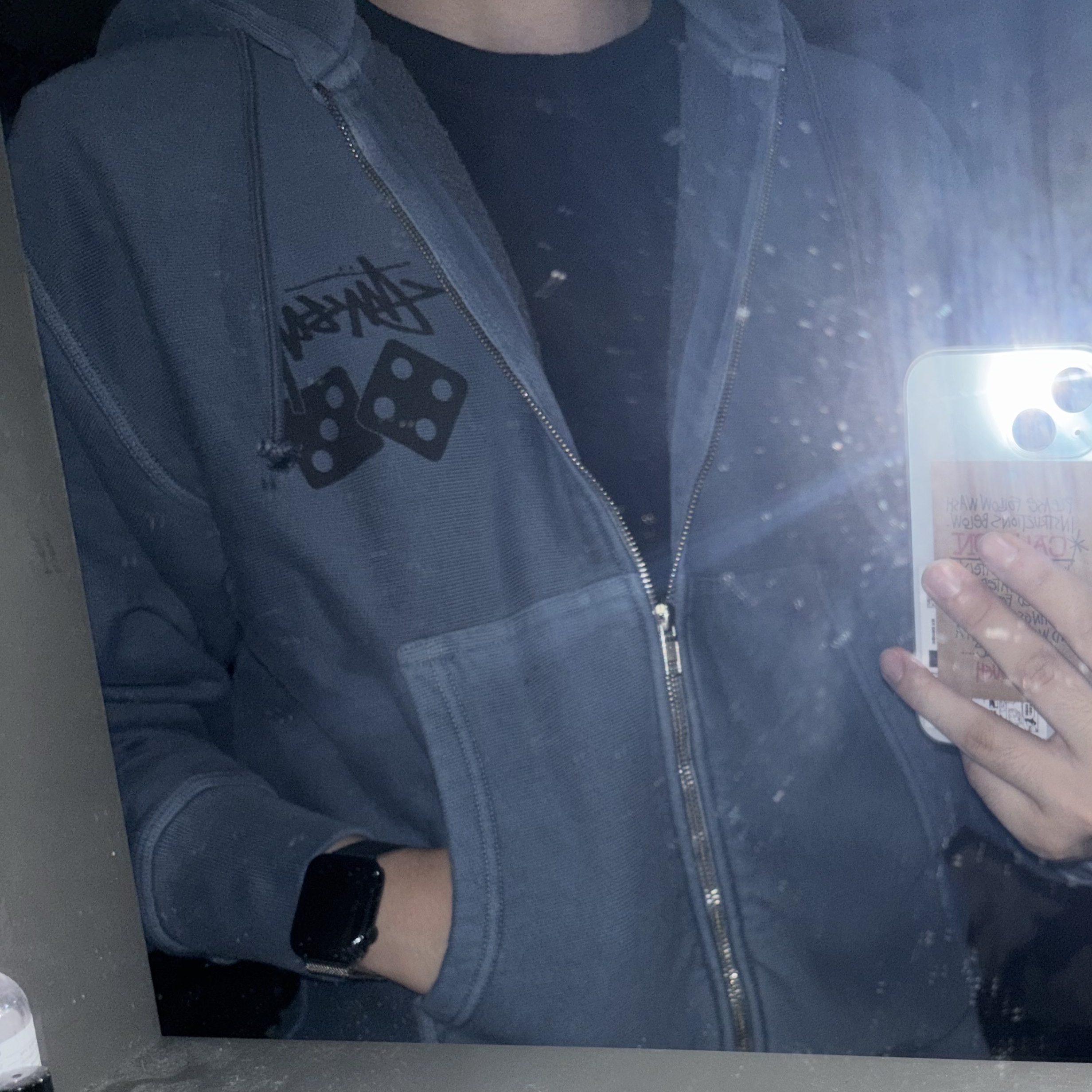 Stussy Pigment Dyed Dice Zip Hoodie Navy 착용 스타일