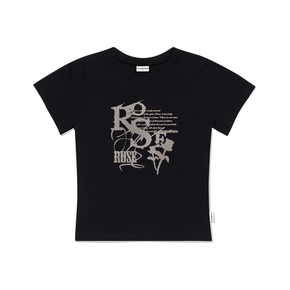 E251STS011BK Escapefrom Vintage Rose Printed Slim Fit Short Sleeve Black
