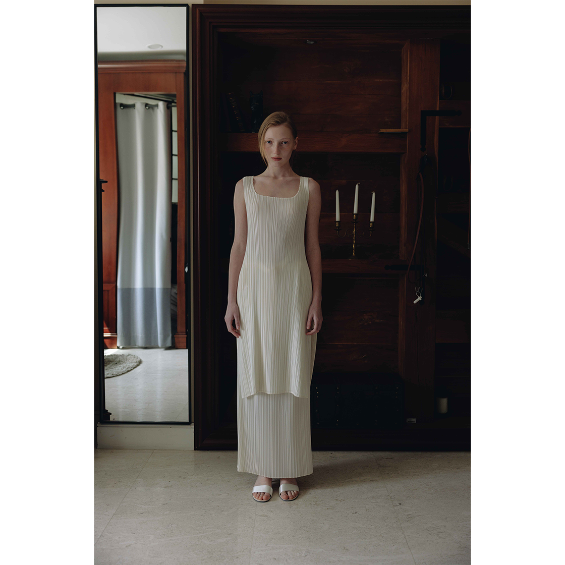 파르벵 플리츠 롱 스커트 아이보리(FARVEN Pleats Long Skirt Ivory) - 2
