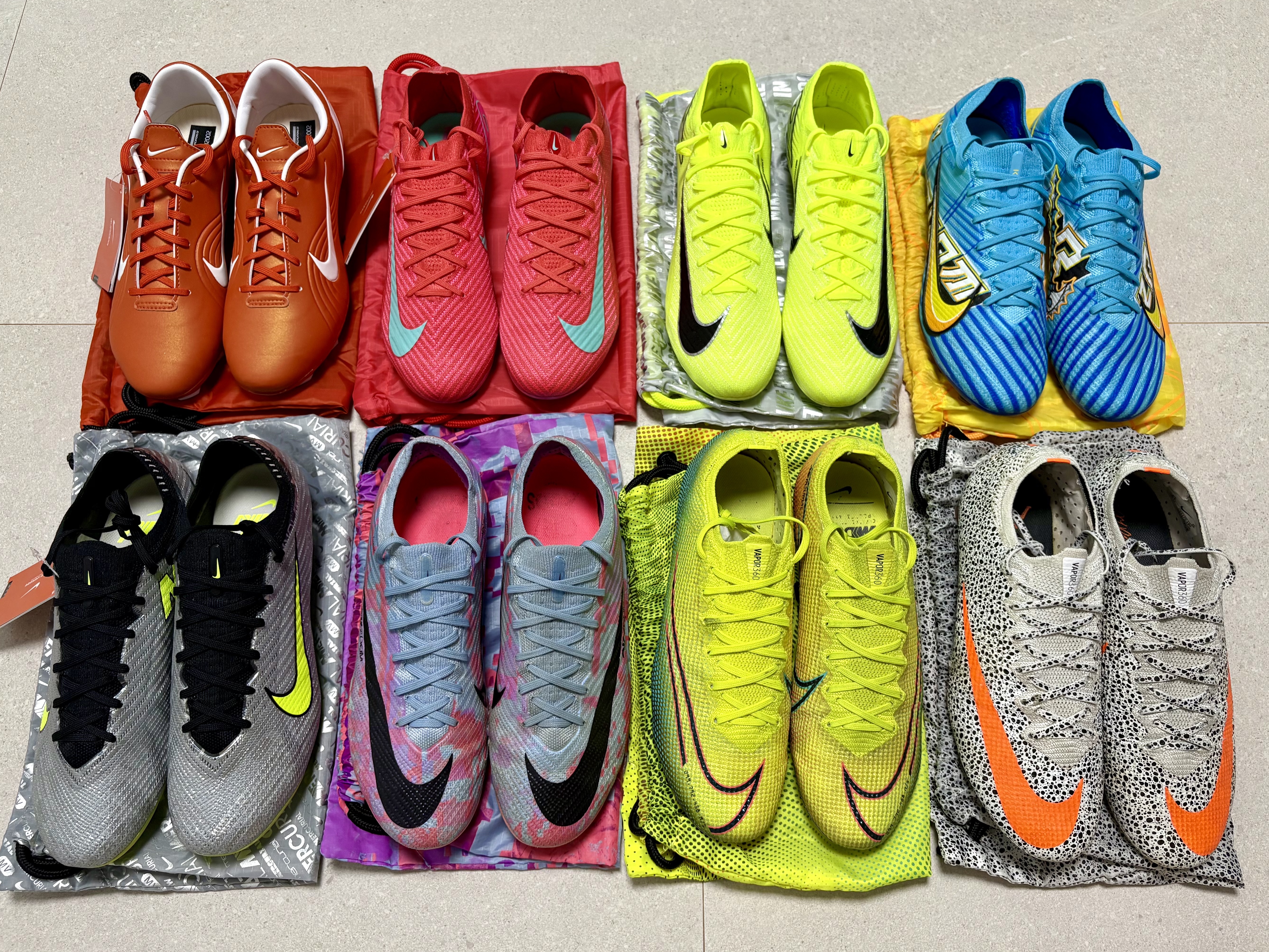 Nike Zoom Mercurial Vapor 1 RGN SE FG Shock Orange White, Nike Zoom Mercurial Dream Speed Vapor 15 Elite FG Cobalt Bliss 착용 스타일 - 1