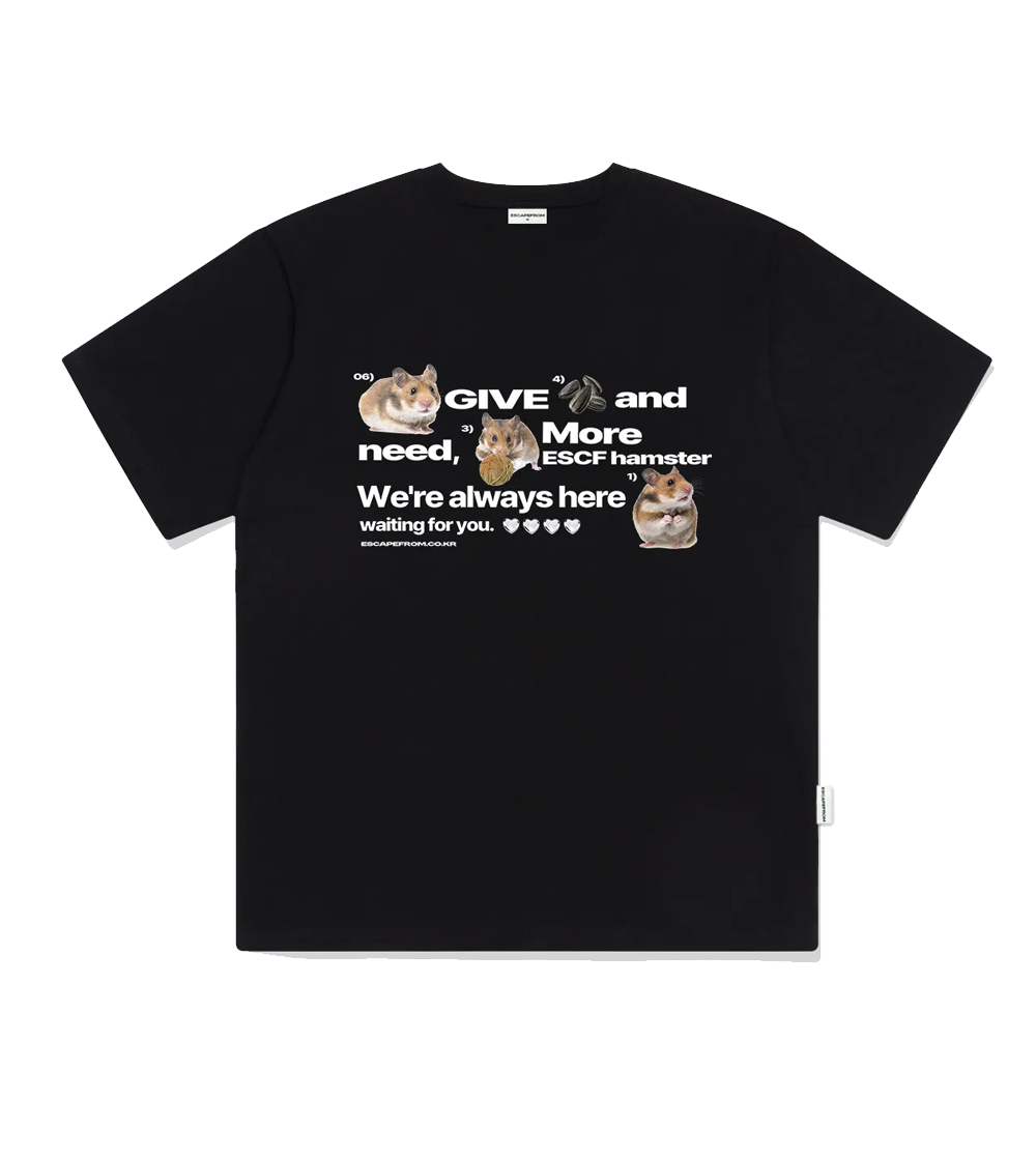 E251OTS116BK Escapefrom Always Hamster Pritned Over Fit Short Sleeve Black