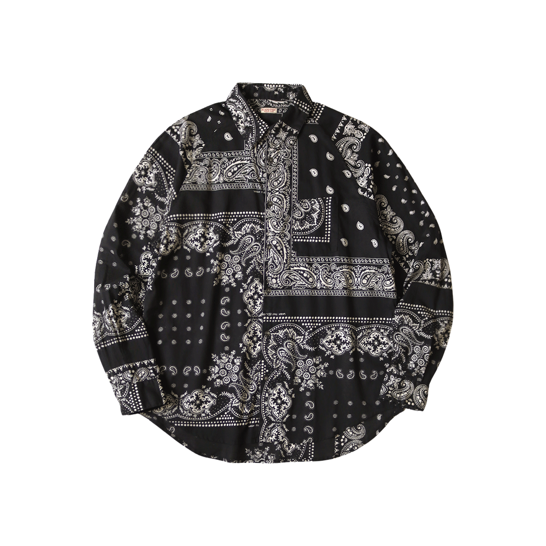 캐피탈 거즈 랫 브랜드 반다나 패치워크 패턴 래글런 셔츠 블랙(Kapital Rat Brand Bandana Patchwork Pattern Raglan Shirt in Gauze Black) - 1