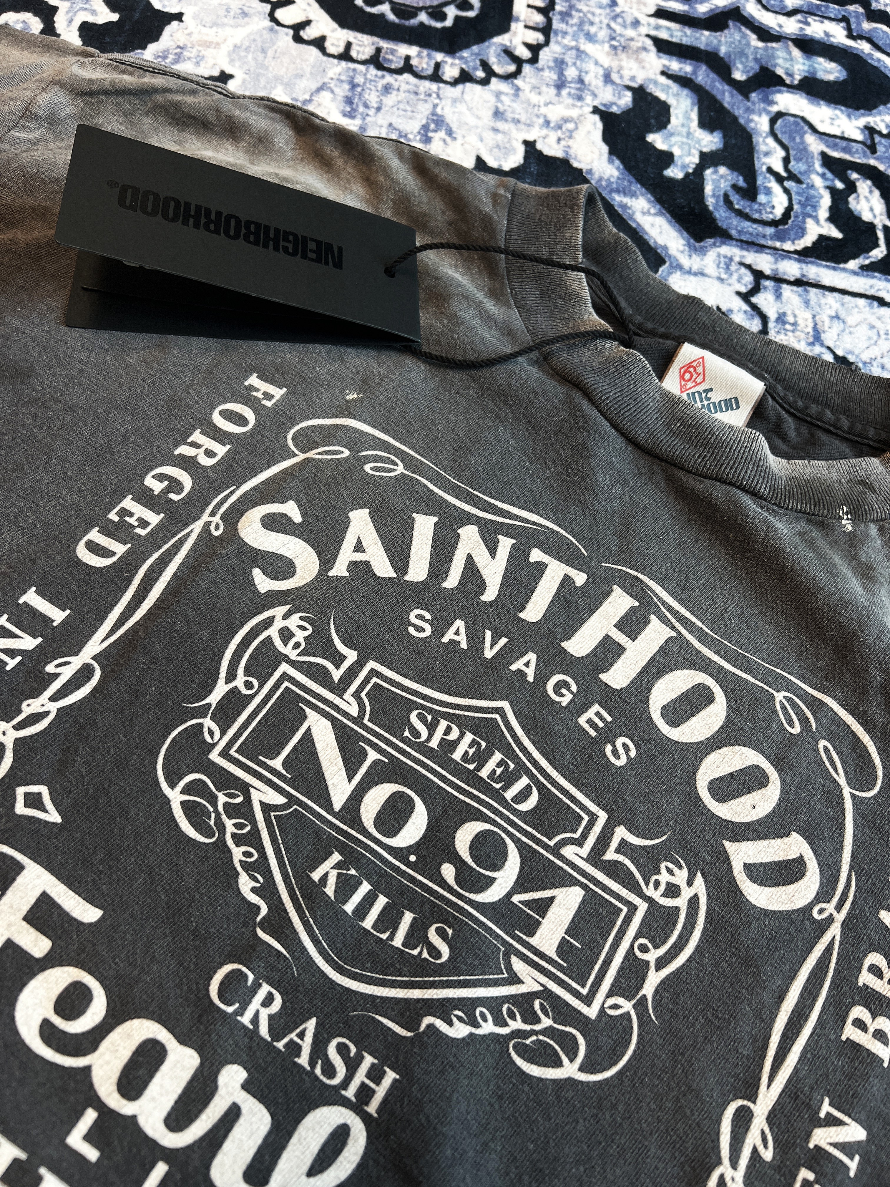 Neighborhood x Saint Mxxxxxx STHD Fearless T-Shirt Black - 25SS 착용 스타일