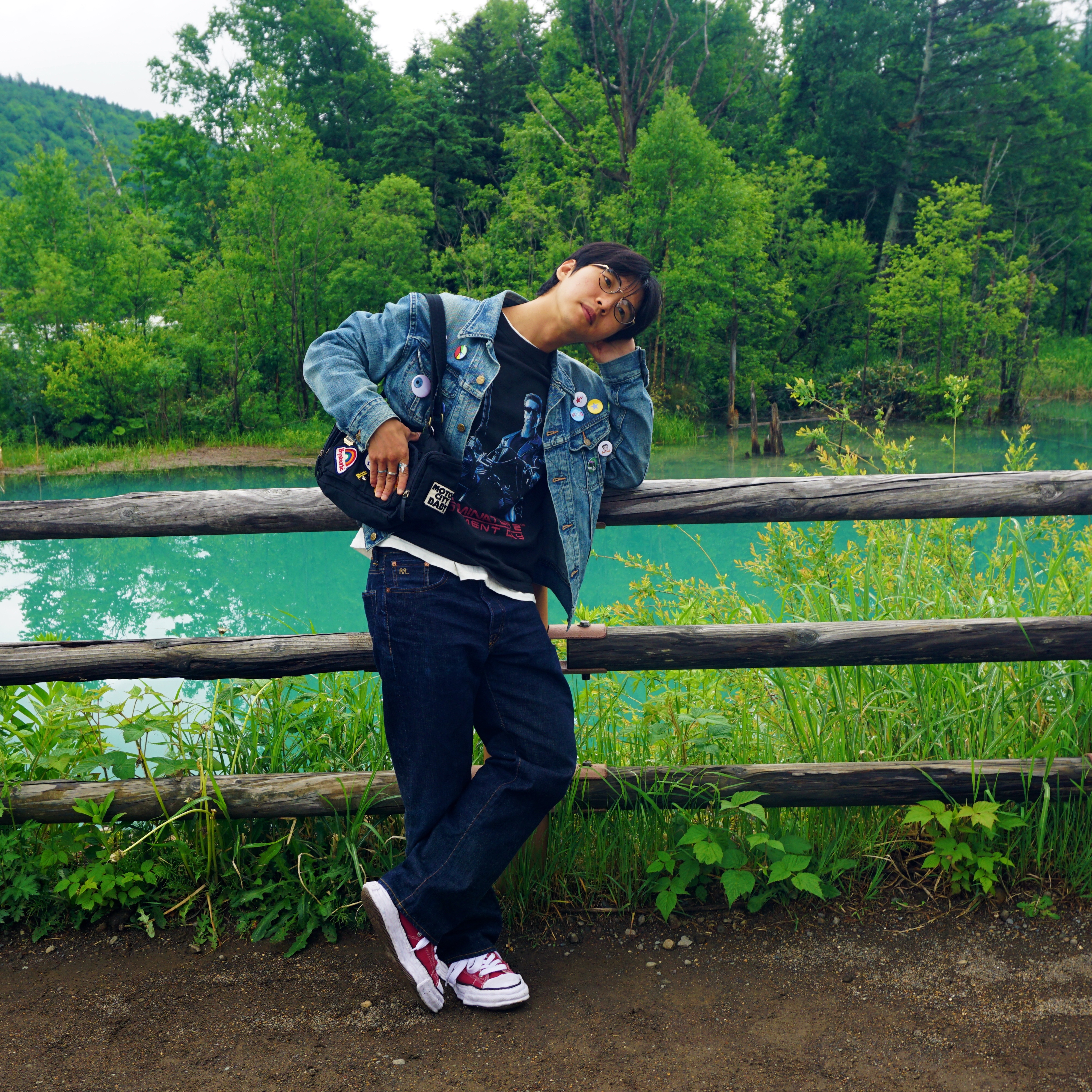 Maison Mihara Yasuhiro Blakey OG Sole OH Canvas Low-top Sneakers Black, Kangol Bamboo Hawker Black 착용 스타일 - 5
