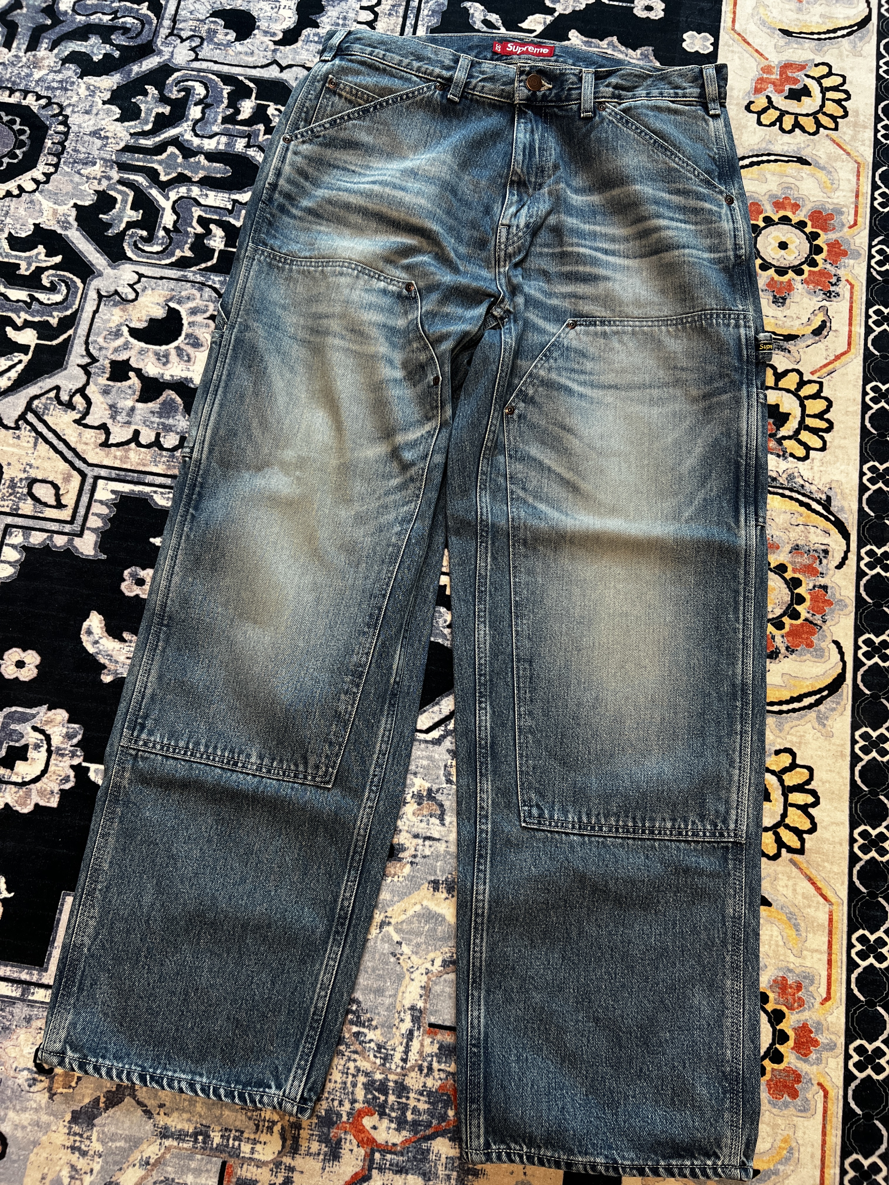 Supreme Worn Double Knee Painter Pants Denim - 25SS 착용 스타일