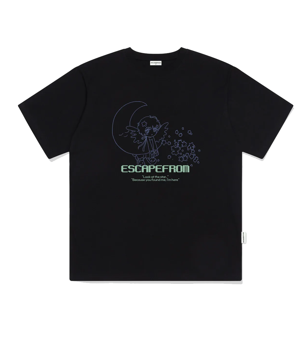 이스케이프프롬 룩앳더스타 프린트 오버핏 반팔티 블랙(Escapefrom Look at the Star Printed Over Fit Short Sleeve Black) - 1