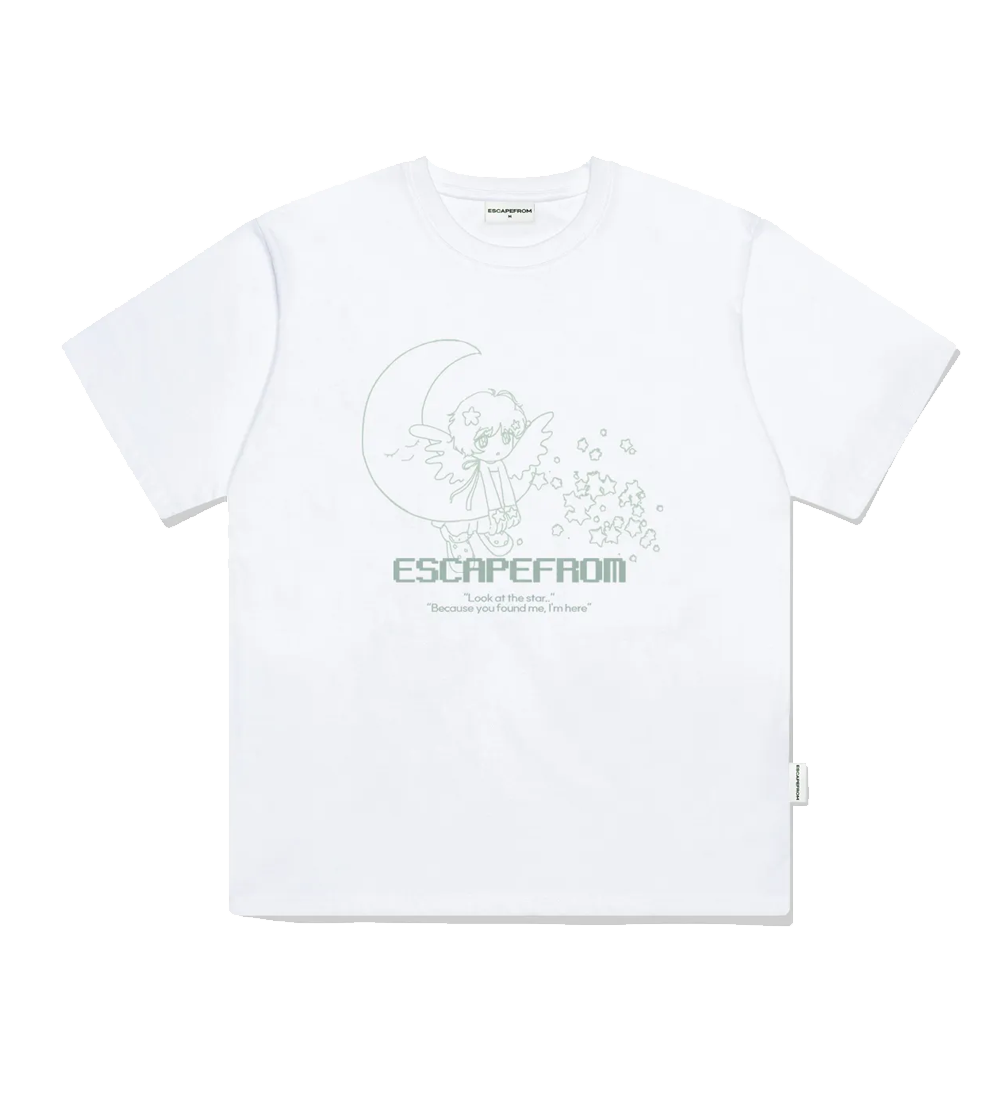 이스케이프프롬 룩앳더스타 프린트 오버핏 반팔티 화이트(Escapefrom Look at the Star Printed Over Fit Short Sleeve White) - 1