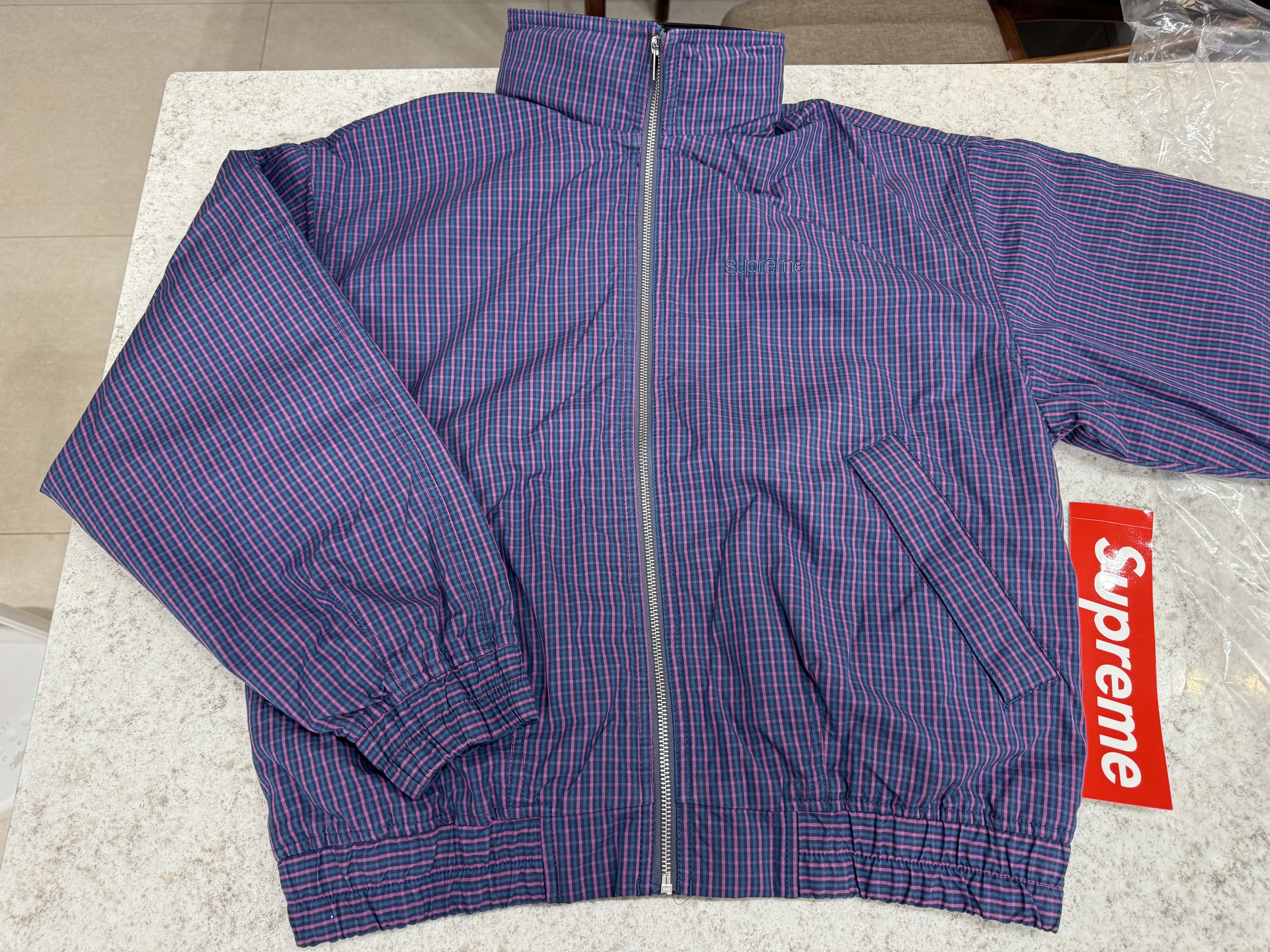 Supreme Leather Collar Utility Jacket Blue Plaid - 25SS 착용 스타일 - 1