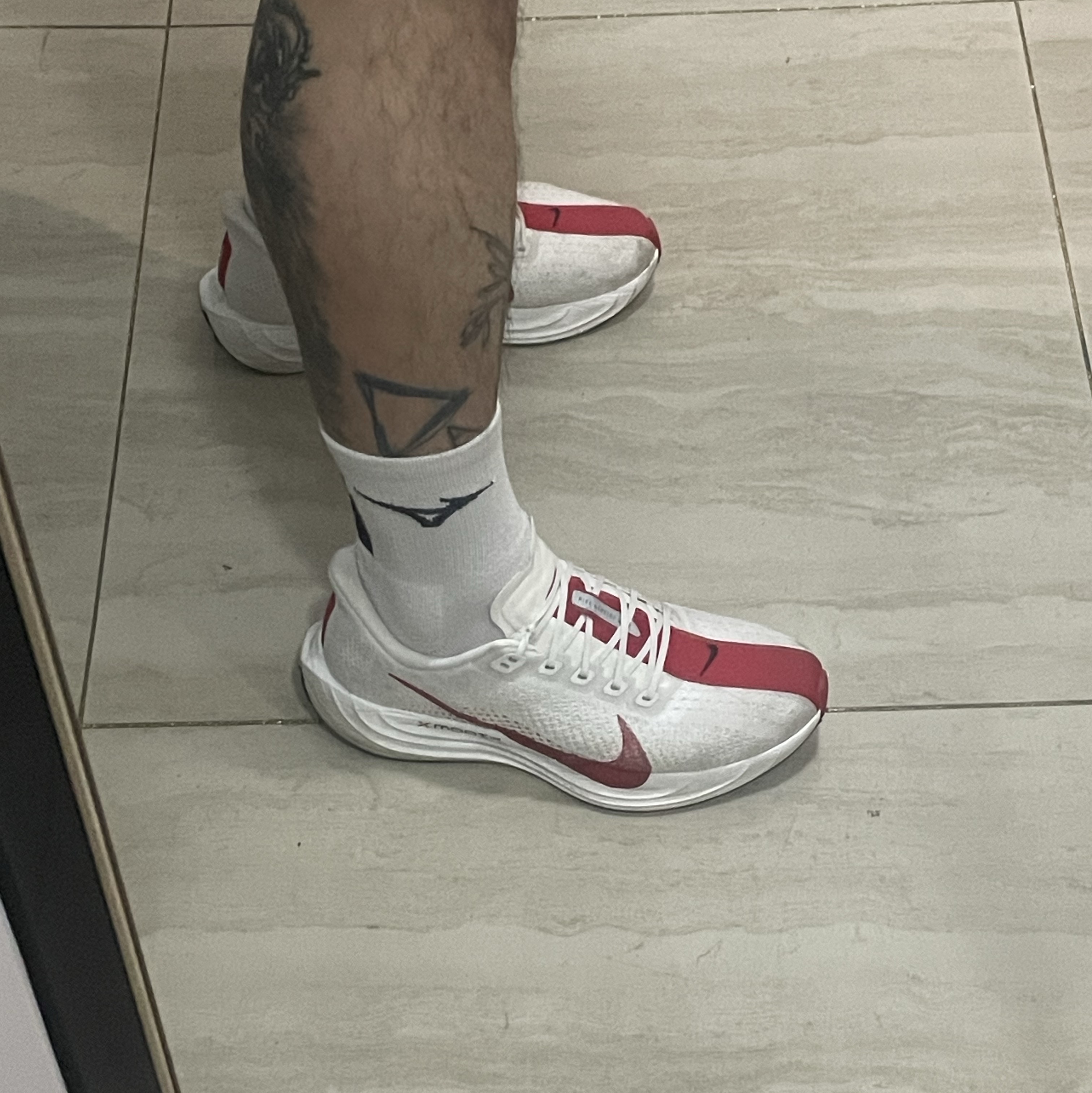 Nike Pegasus Plus Platinum Tint University Red 착용 스타일 - 1