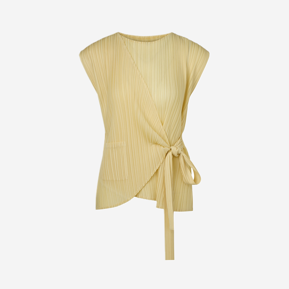 몽플리쎄 여성 타이드 랩 스타일 캡소매 플리츠 탑 옐로우(Monplisse Women Tied Wrap Style Cap Sleeve Pleats Top Yellow) - 2