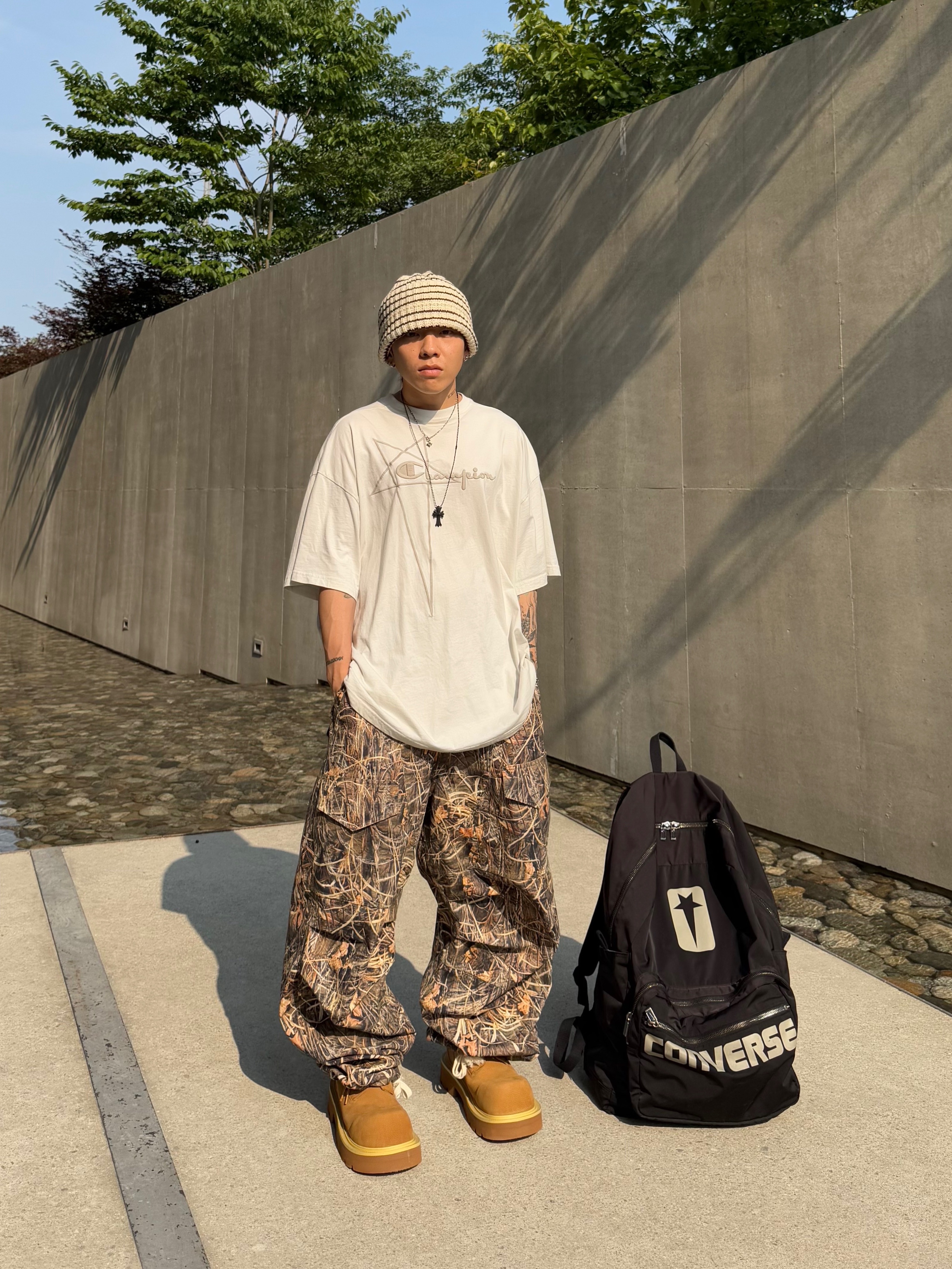 Converse x Drkshdw Oversized Backpack Black, Wapworks Wide Safety Cargo Pants Mold 착용 스타일 - 1