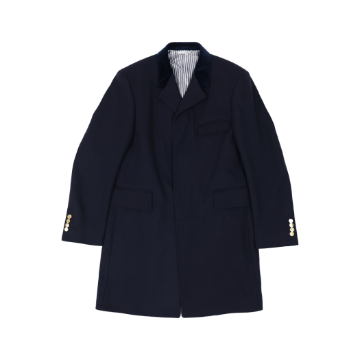 IT68N24FJJW8 THOM BROWNE Plain Weave Classic Overcoat in Navy Wool