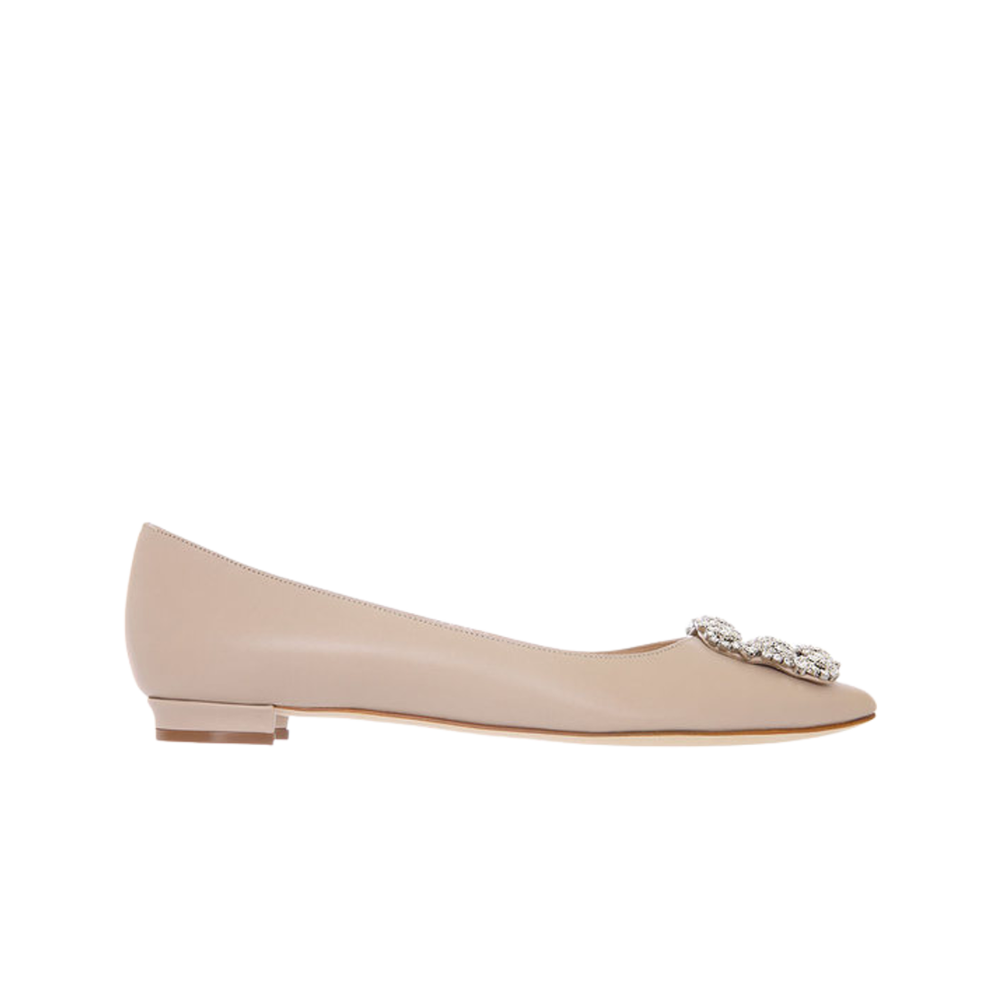 (W) 마놀로 블라닉 한기시 카프 레더 쥬얼 버클 플랫 펌프스 누드((W) Manolo Blahnik Hangisi Calf Leather Jewel Buckle Flat Pumps Nude)