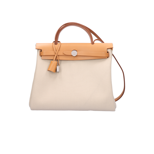 ITUIUORVT8GK HERMES Herbag Zip 31 Bag in Canvas Naturel/Sable with Palladium Hardware (U Stamp)