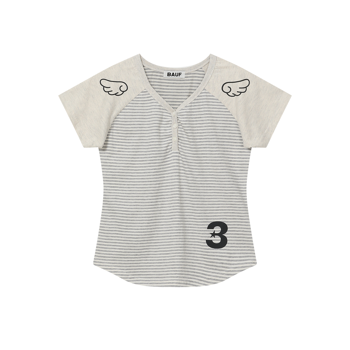 BT25HS-WSGR2 BAUF 3 Button Angel Slim Fit T-Shirt Striped Gray