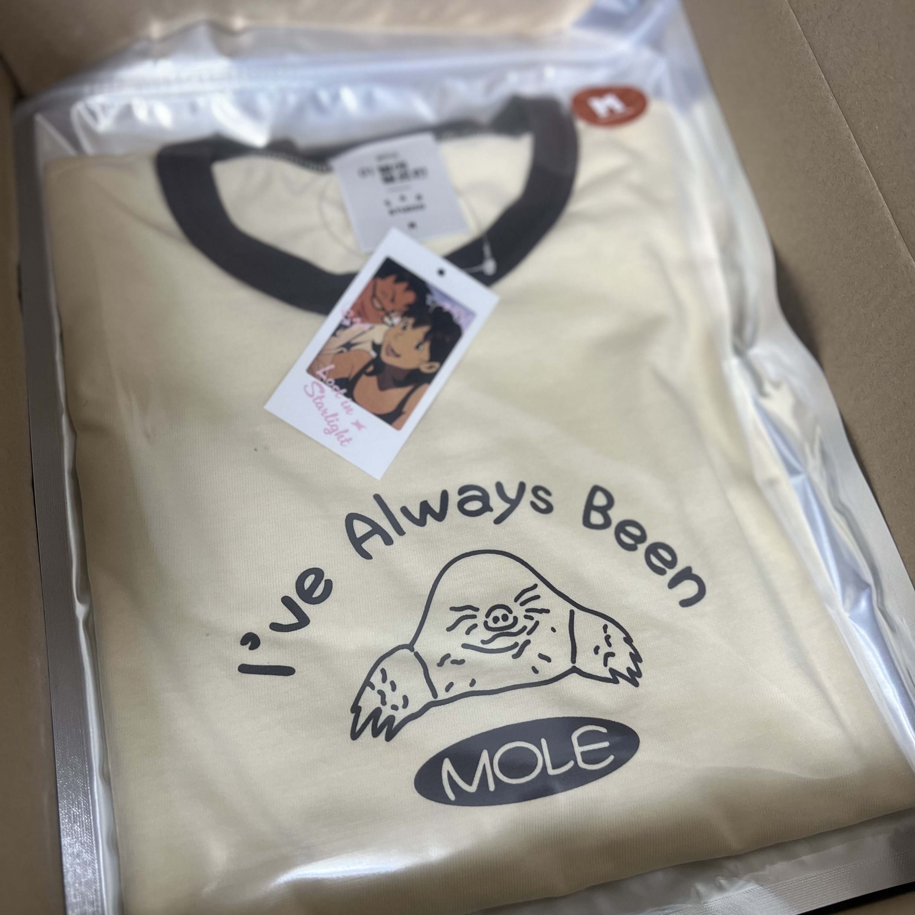 IAB Studio x Lost in Starlight Mole Ringer T-Shirt Ivory Brown 착용 스타일